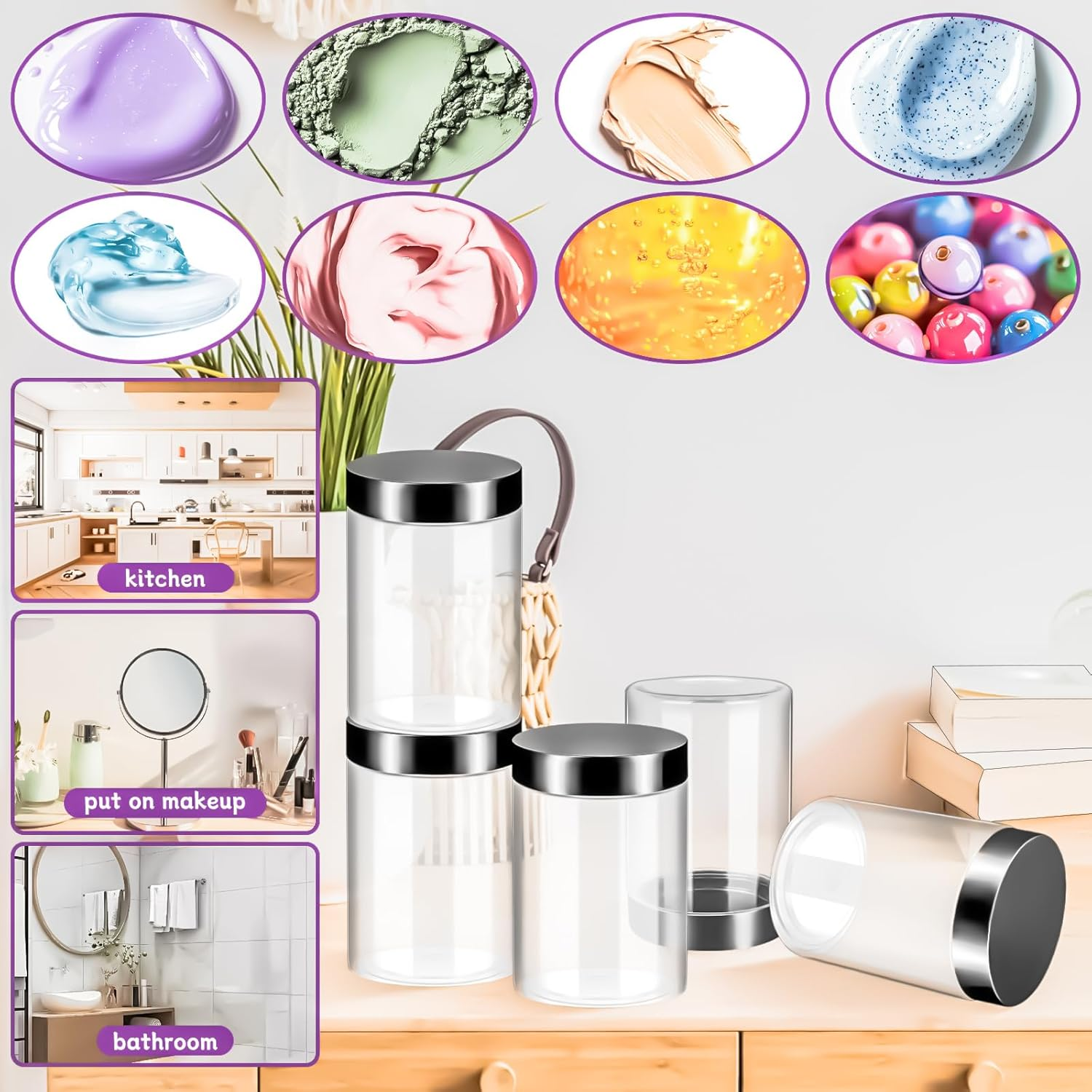 Motbach 6 Pack 12Oz Plastic Jars with Lids, 360Ml round Clear Cosmetic Containers Makeup Jars, Travel Size Container Jar for Makeup Cream Lotion Salve Ointment Sample Travel Storage Beauty Products image number 2