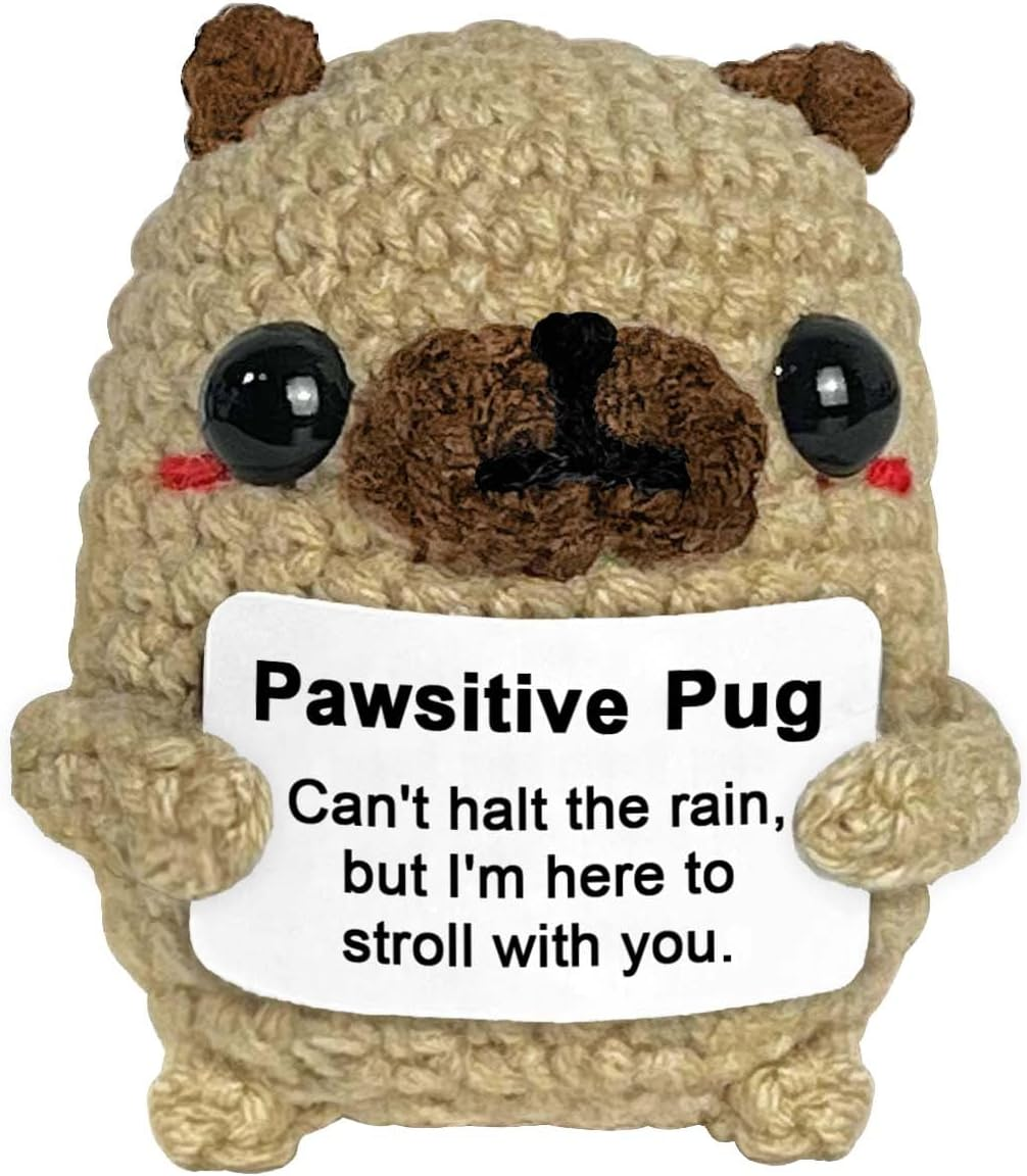 Pug Gifts for Pug Lovers, Positive Crochet Animals Dog, Mini Cute Pug Decor, Inspirational Encouragement Thinking of You Gifts for Women Best Friends image number 5