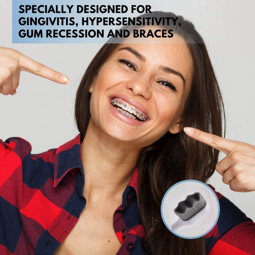 Extra Soft Toothbrush for Sensitive Gums and Teeth. Micro Nano Toothbrushes with 20,000 Ultra Soft Bamboo Charcoal Bristles. Excellent Cleaning Effect (2 Pack) (Black Wave Bristle) image number 4