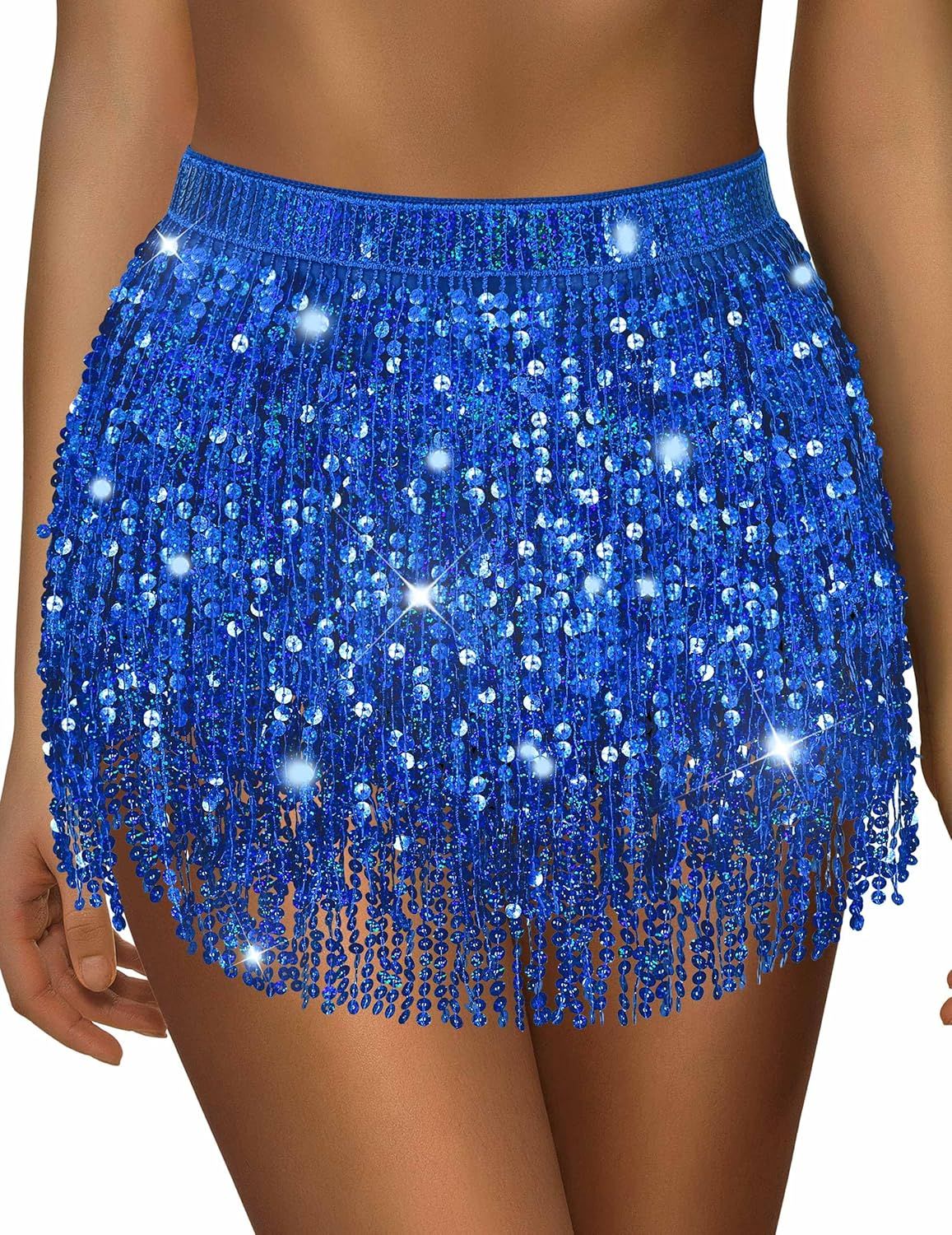 Qikqik Sequin Skirt for Women Sparkly Skirt Tassel Skirts Halloween Sequin Fringe Skirts Belly Dance Glitter Rave Outfit Wrap