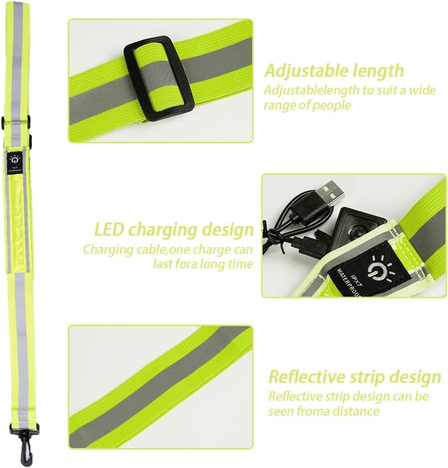 Running Light Jogging with Reflectors Belt, Led Light Running Belt,Reflective Walking Gear,Adjustable Luminous Shoulder Strap,For Runners, Walkers at Night image number 1