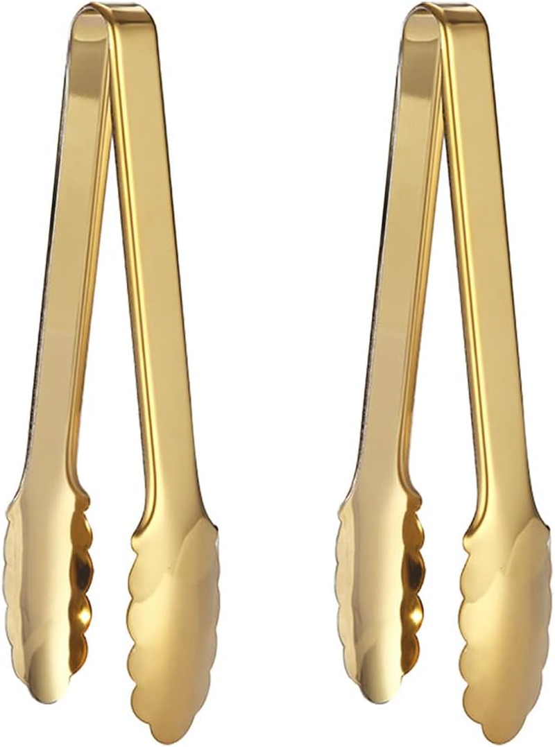 2Pcs 9 Inches Kitchen Tongs, Cooking Tongs Buffet Easy Grip Stainless Steel Serving Tongs Party Kitchen Utensils for Grilling BBQ Serving Salad Ice(Champagne Gold 2Pcs) image number 1