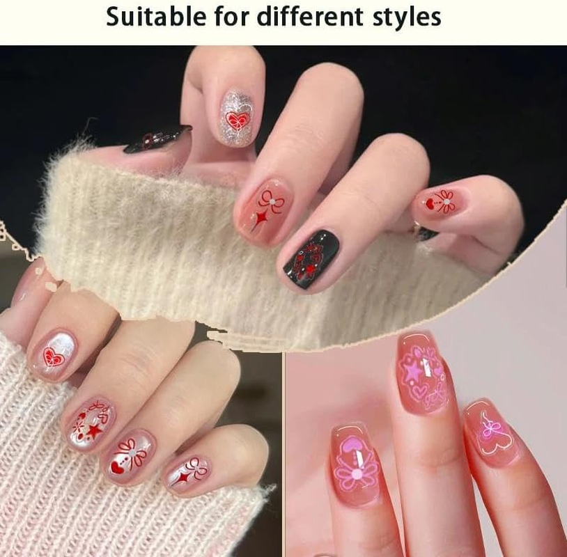 Heart Bow Nail Stickers for Women Girl Christmas Birthday Gifts for Daughter Granddaughter Valentine'S Day Gifts for Girlfriend Gf Star Christmas Manicure Decorations for 2 image number 6