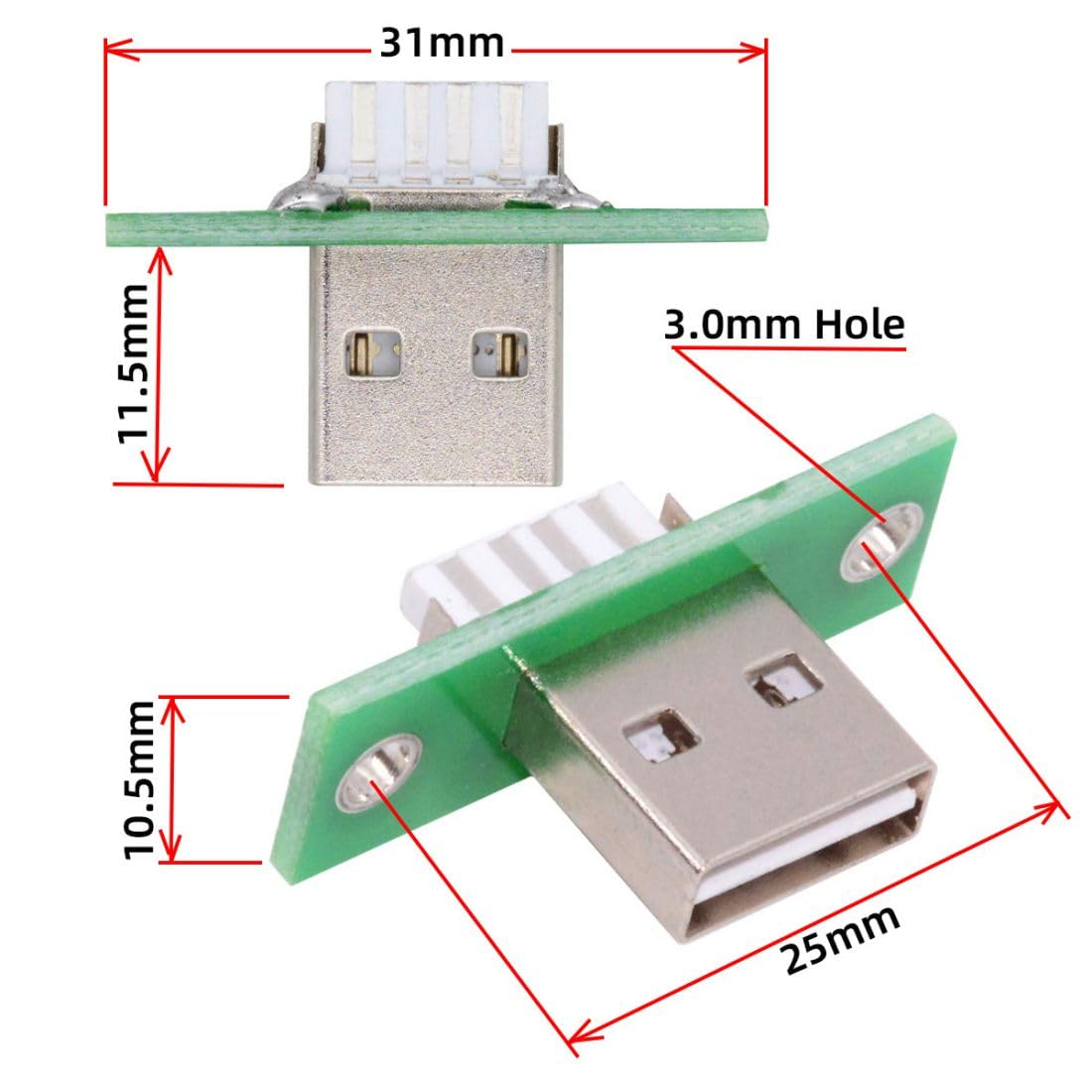 Chenyang 5 Pack USB 2.0 DIY Connector USB 2.0 Male Plug Reversible Insertion Port Repair Replacement Solder Adapter with Panel Mount Screw Hole image number 5