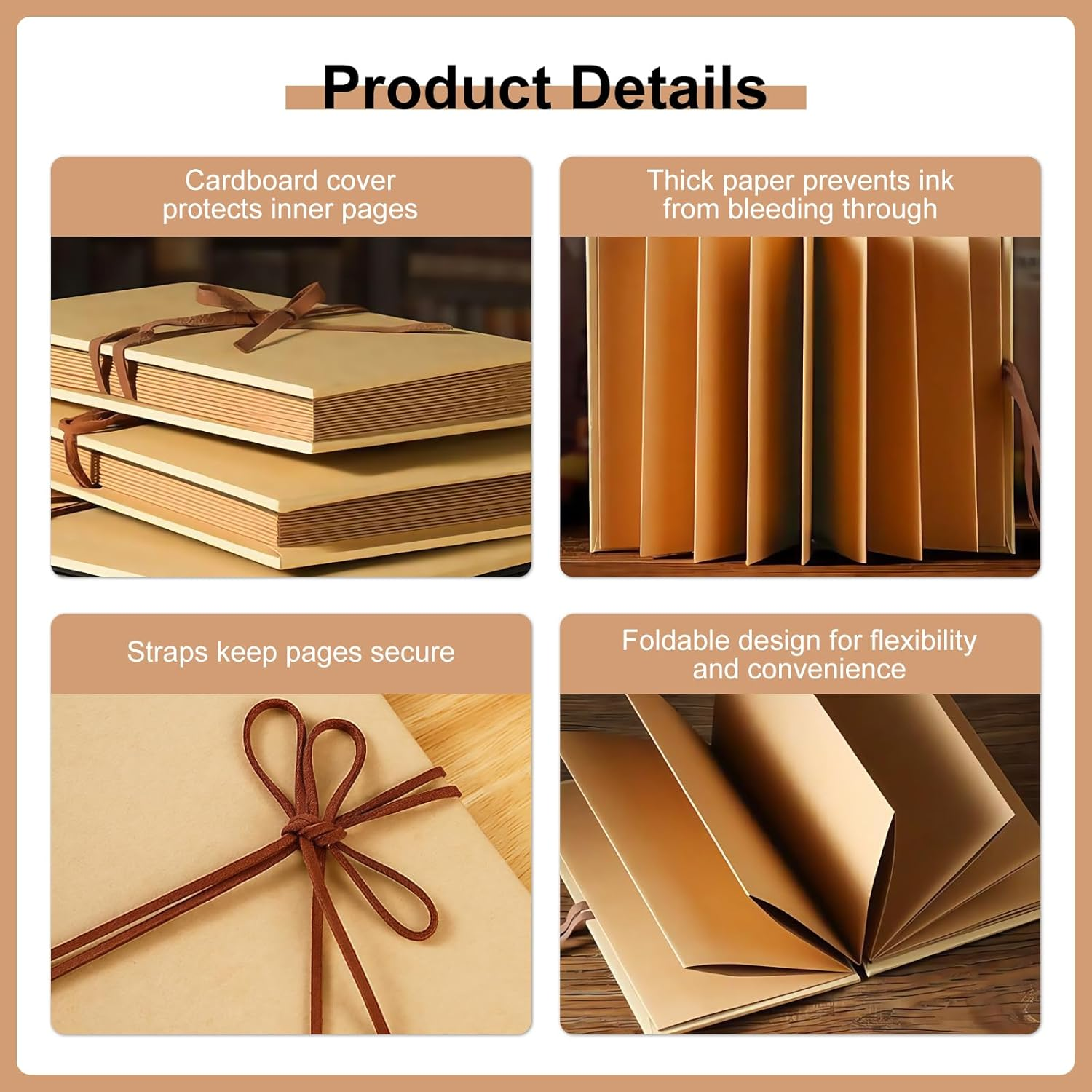 Blank Book for Gluing, 12 X 18 Cm Kraft Paper Hardcover Photo Albums, Small Photo Book for Gluing, Foldable Album, Photo Album for Birthday Gift, Graduation, Wedding, Graduation (34 Pages) image number 2