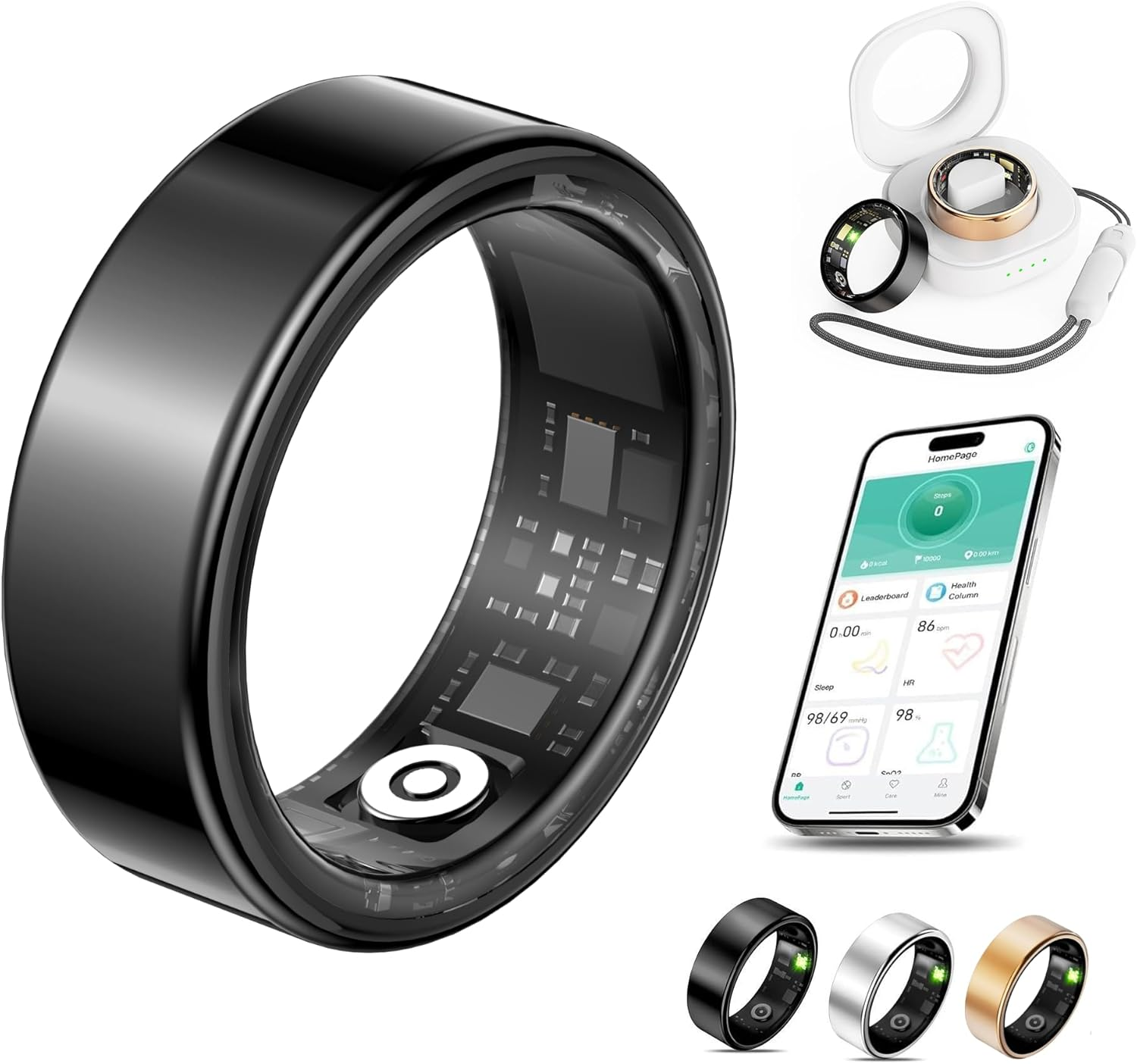 Smart Health Ring for Women Men Fitness Tracker with Step Counting, IP78 Waterproof for Iphone and Android