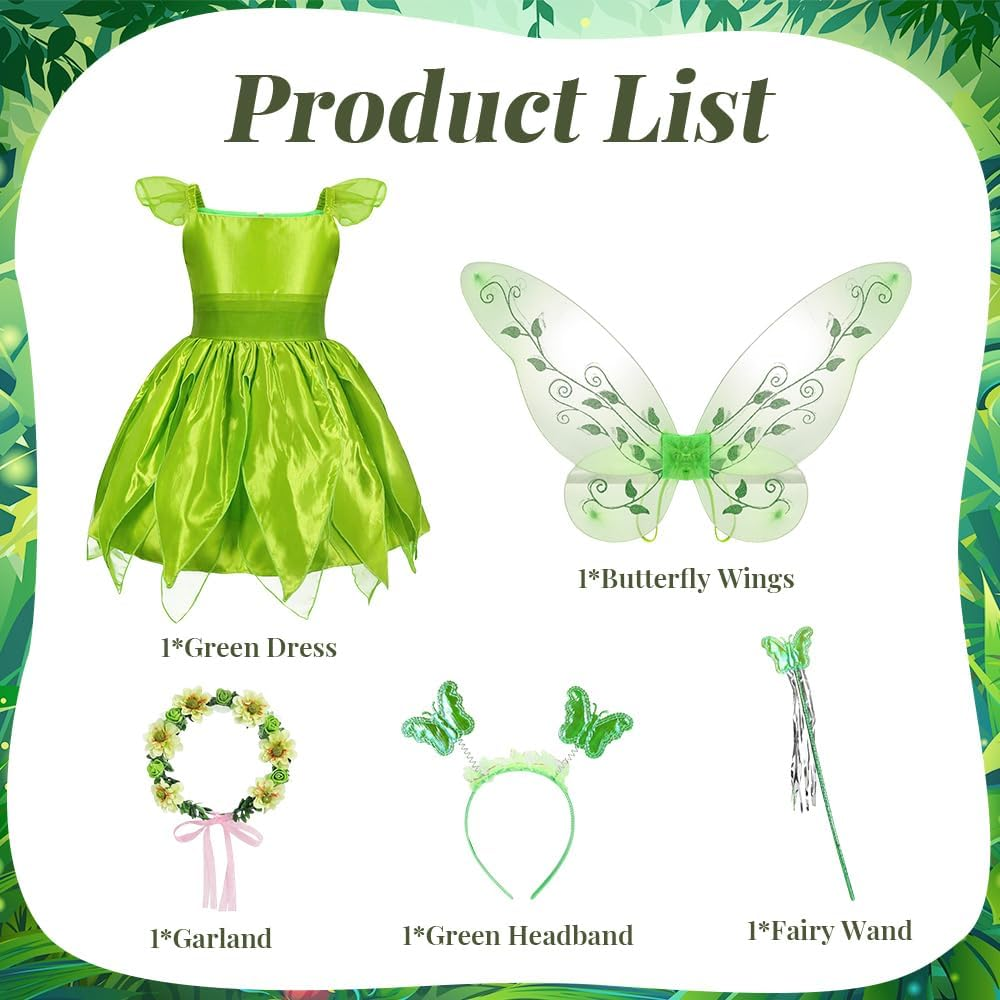 AUTOWT 5 PCS Fairy Dress up Costume Set with Butterfly Wings Fairy Wand Wreath Headband for Girls Kids Halloween Christmas Photography Birthday Dance Party Gift image number 3