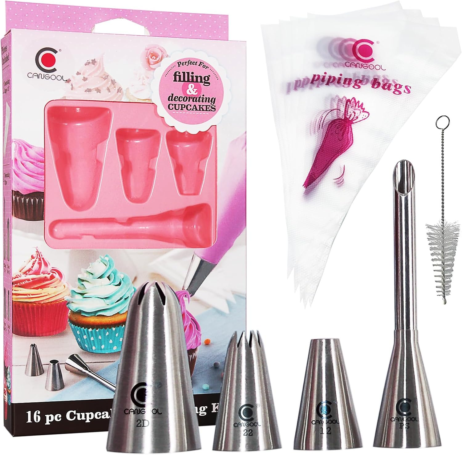 Cupcake Decorating Icing Tips and Piping Bags 16-Piece Set image number 2