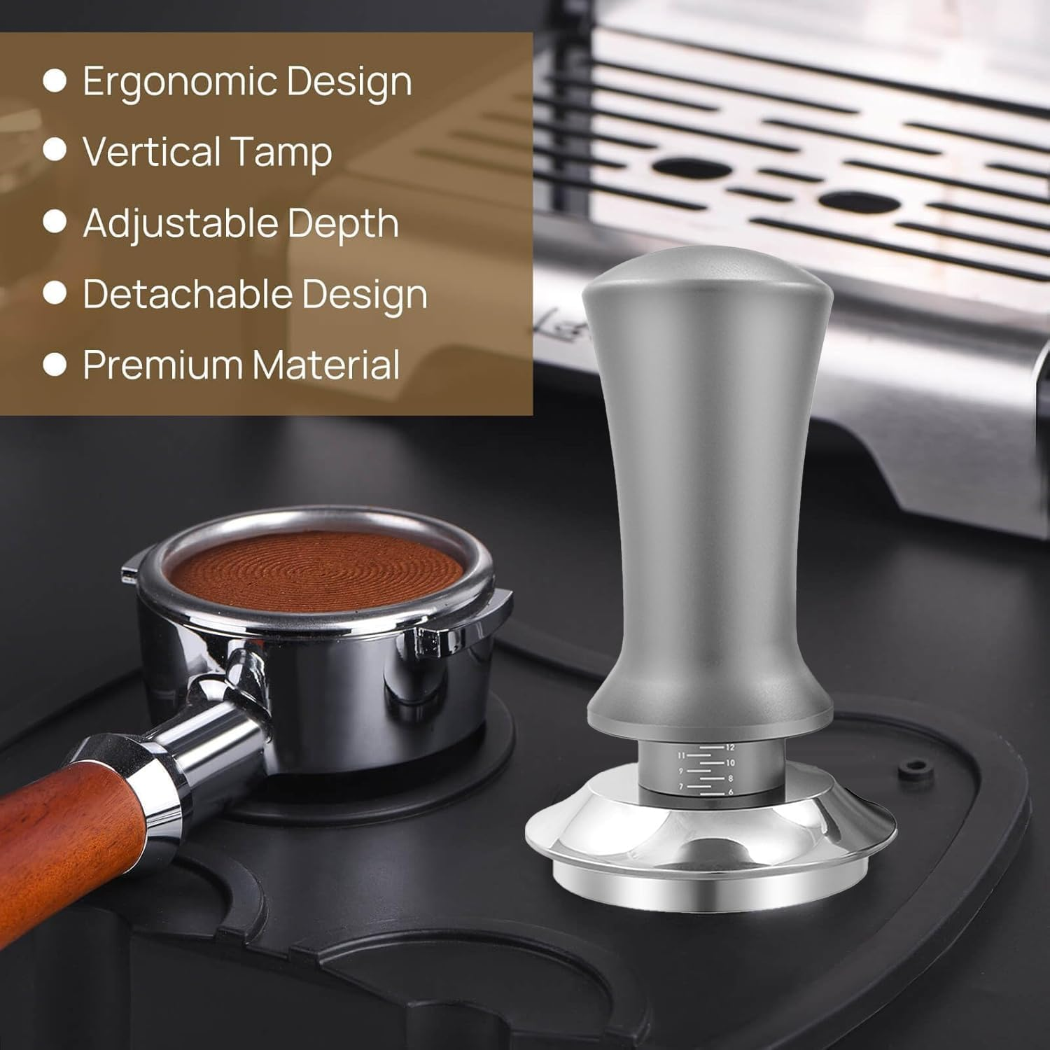 58Mm Espresso Coffee Tamper, Spring Loaded Tamper, Stainless Steel Barista Espresso Tamper, Calibrated Espresso Hand Tamper with Scale, for 58Mm Portafilter image number 6