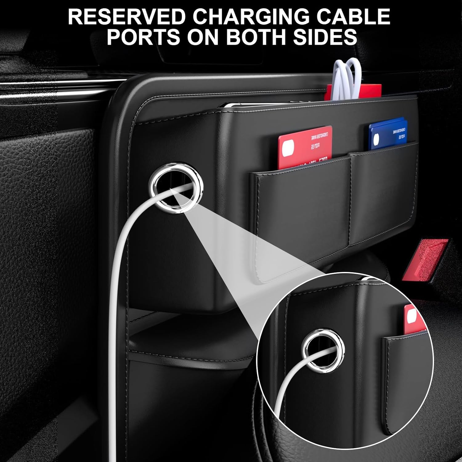 Car Seat Gap Filler, 2 Pack Universal Organizer Front Seat Leather Accessories Essentials for SUV Truck, Adjustable Universal Fit (Black) image number 4