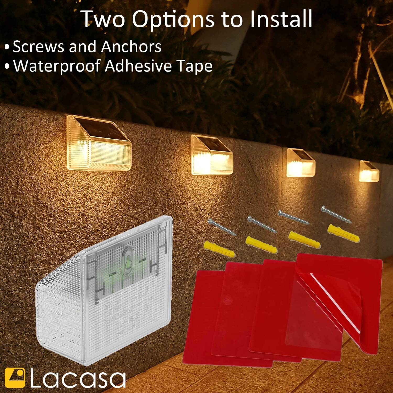 Lacasa Solar Fence Lights Outdoor, 4 Pack 24 LED Solar Deck Lights Waterproof Accent Wall Lights, up All Night Lighting for Garden Step Patio Backyard Porch Pathway, 50LM Warm White image number 6