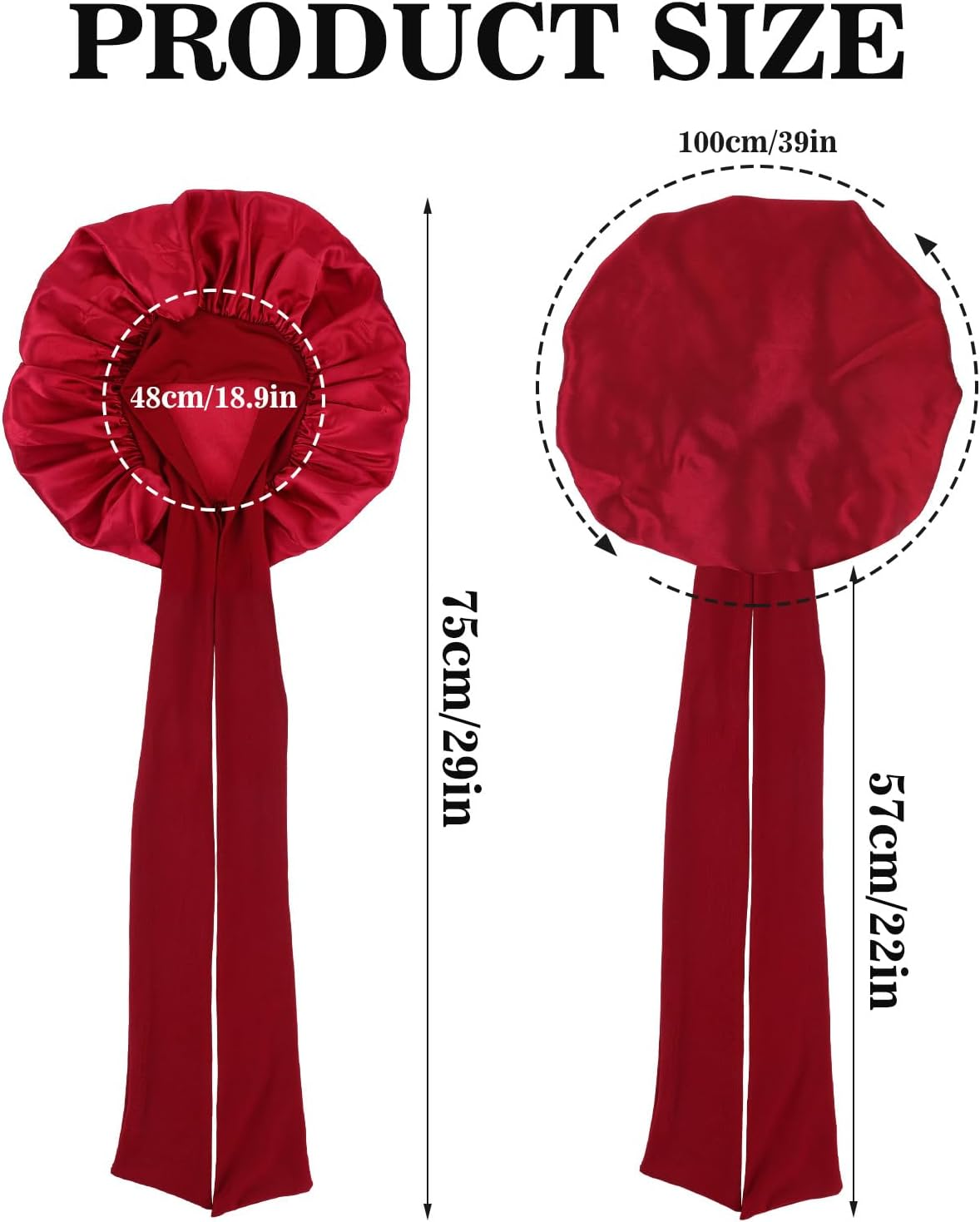 Abeillo Silk Sleep Bonnets for Women, 1PC Adjustable Satin Night Sleeping Cap Soft Elastic Band Silk Bonnets for Sleeping, Hair Bonnet with Tie Band for Curly Hair Braid Women (Wine Red) - Champagne image number 4