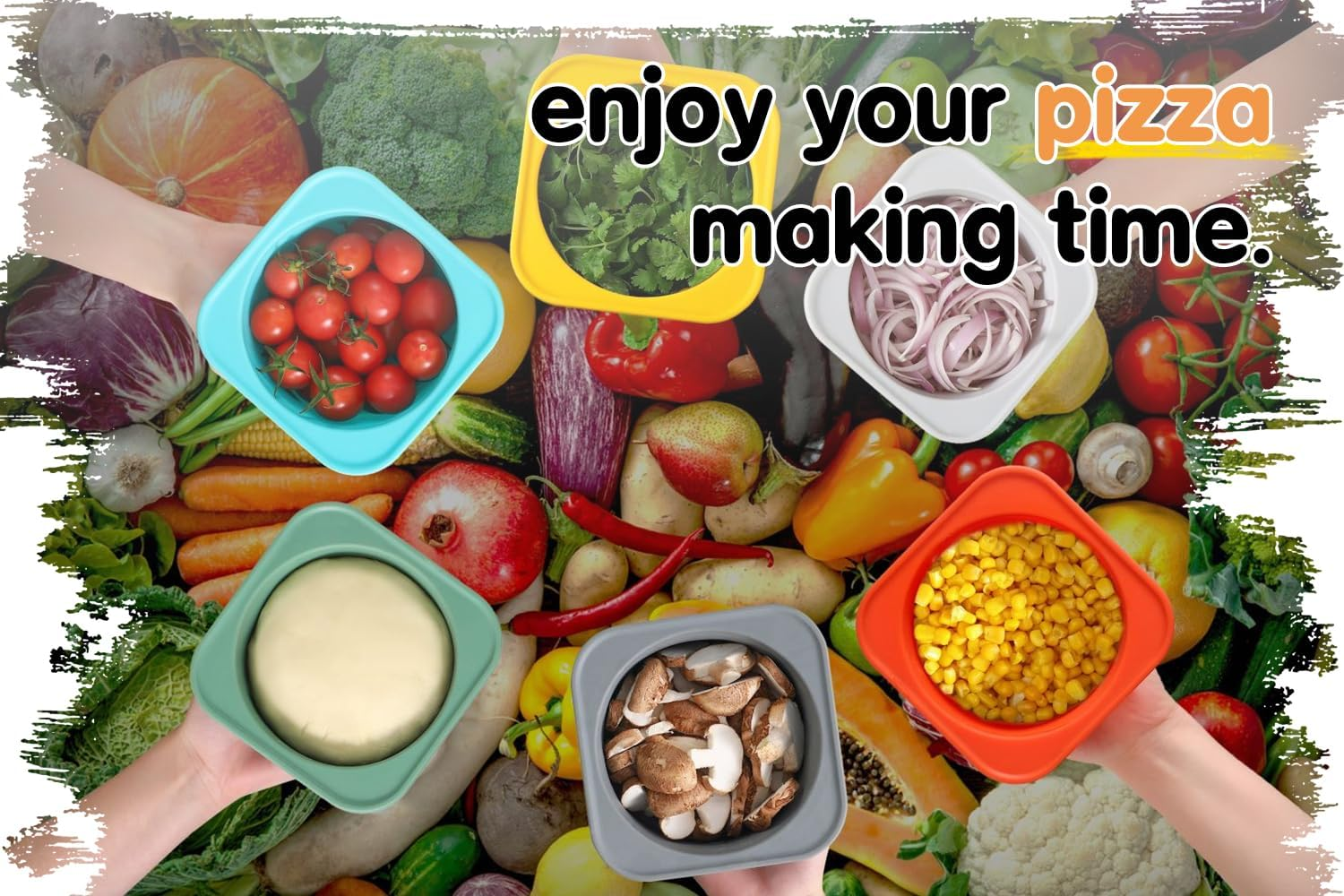 KEVJES Stackable Silicone Artisan Pizza Dough Proofing Containers with Lids Pizza Making Accessories (1 Yellow+1 Green+1Blue+1 Gray+1 Space Gray) - 5 Yellow image number 4