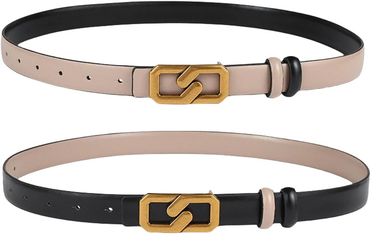 Torostra Women Reversible Leather Belt for Dresses Pants Jeans,Fashion Dress Belts - Csharp Buckle Black/Brown image number 3