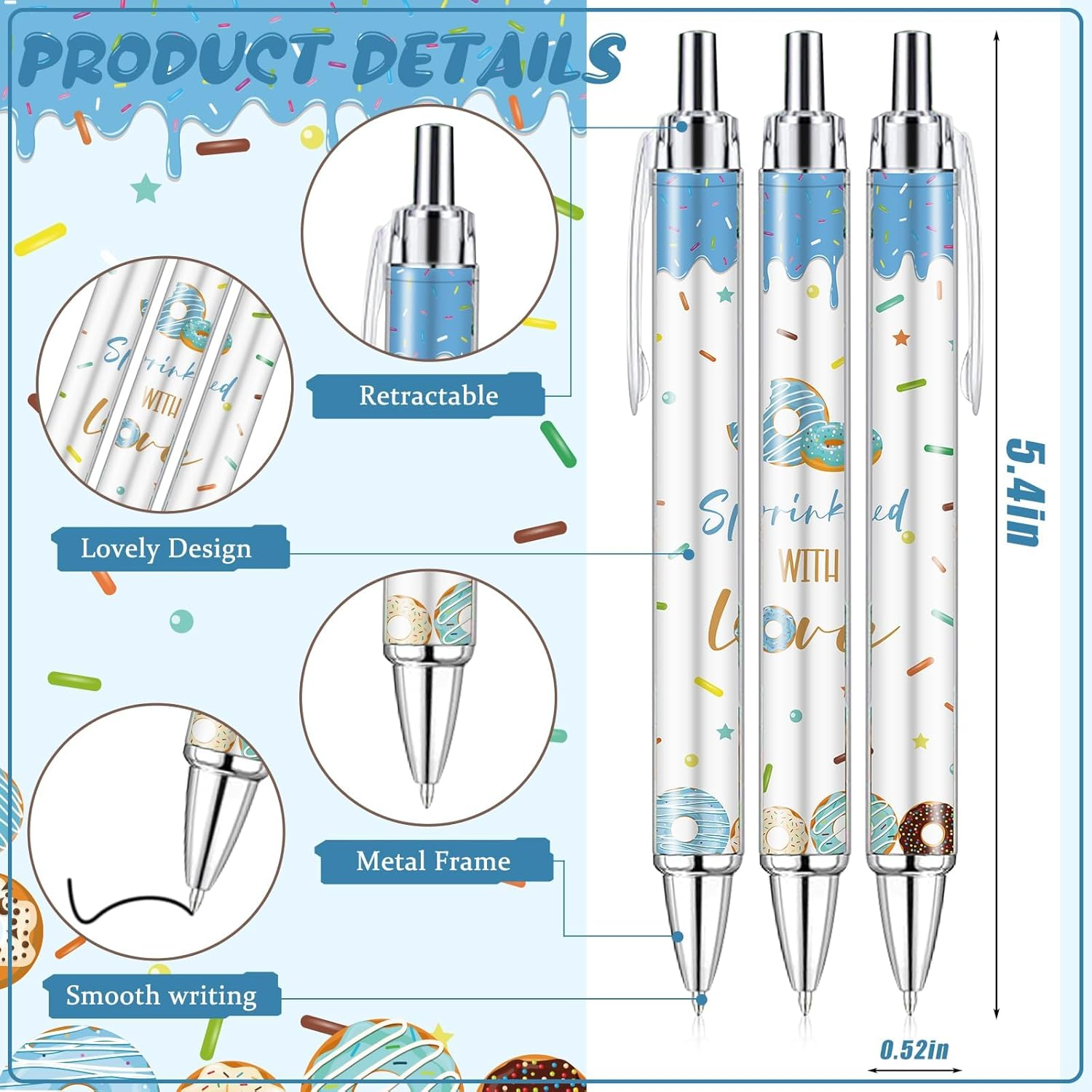 145 Pieces Donut Baby Shower Favors for Guest Sprinkled with Love Ballpoint Pens and Keychains Gifts for Boys Bulk Retractable Baby Shower Pens Gender Reveal Thank You Cards Souvenirs Prizes image number 3