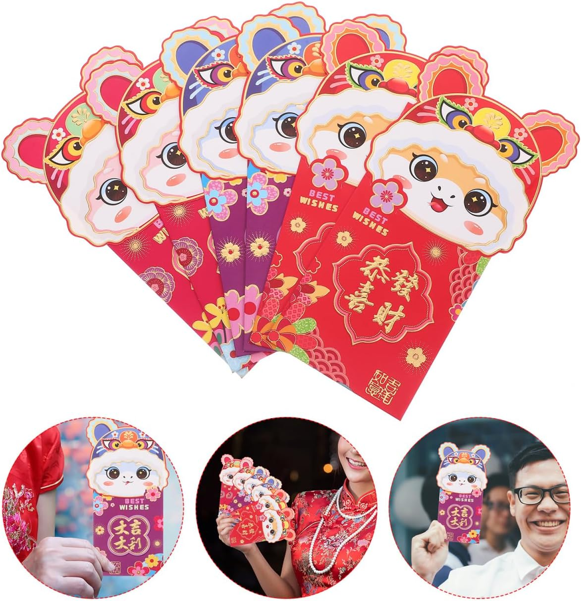 Tofficu 6Pcs Cartoon Red Envelope Bag for Lunar Year Celebrations per Pack for Boy Girl'S and Decorations Includes Wedding Money Envelopes and Birthday Money - C image number 3