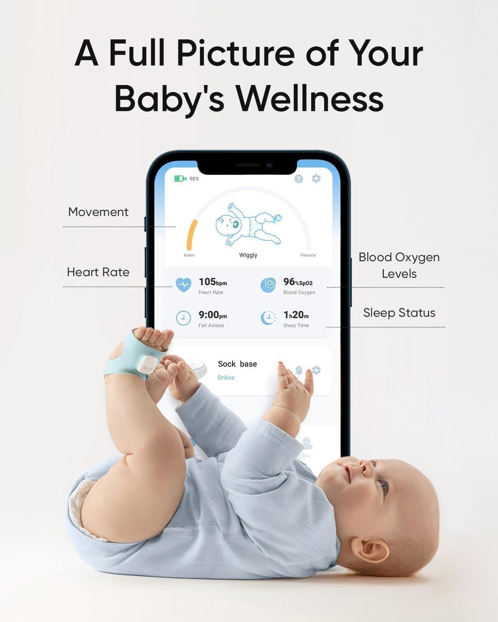 Eufy Baby Smart Sock Monitor S320 - Wifi Baby Sleep & Vitals Tracker - Heart Rate & Blood Oxygen Monitoring - Soft, Comfortable for 0-18 Months - 2.4 Ghz Wi-Fi, No Monthly Fee image number 6