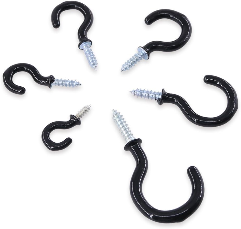 Swpeet 100Pcs Black 6 Sizes Cup Hook Kit, Vinyl Coated Ceiling Screw Mug Holder for Home, Office and Workplace - 1/2", 5/8", 3/4", 7/8", 1", 1-1/4" (Black) - Black image number 3