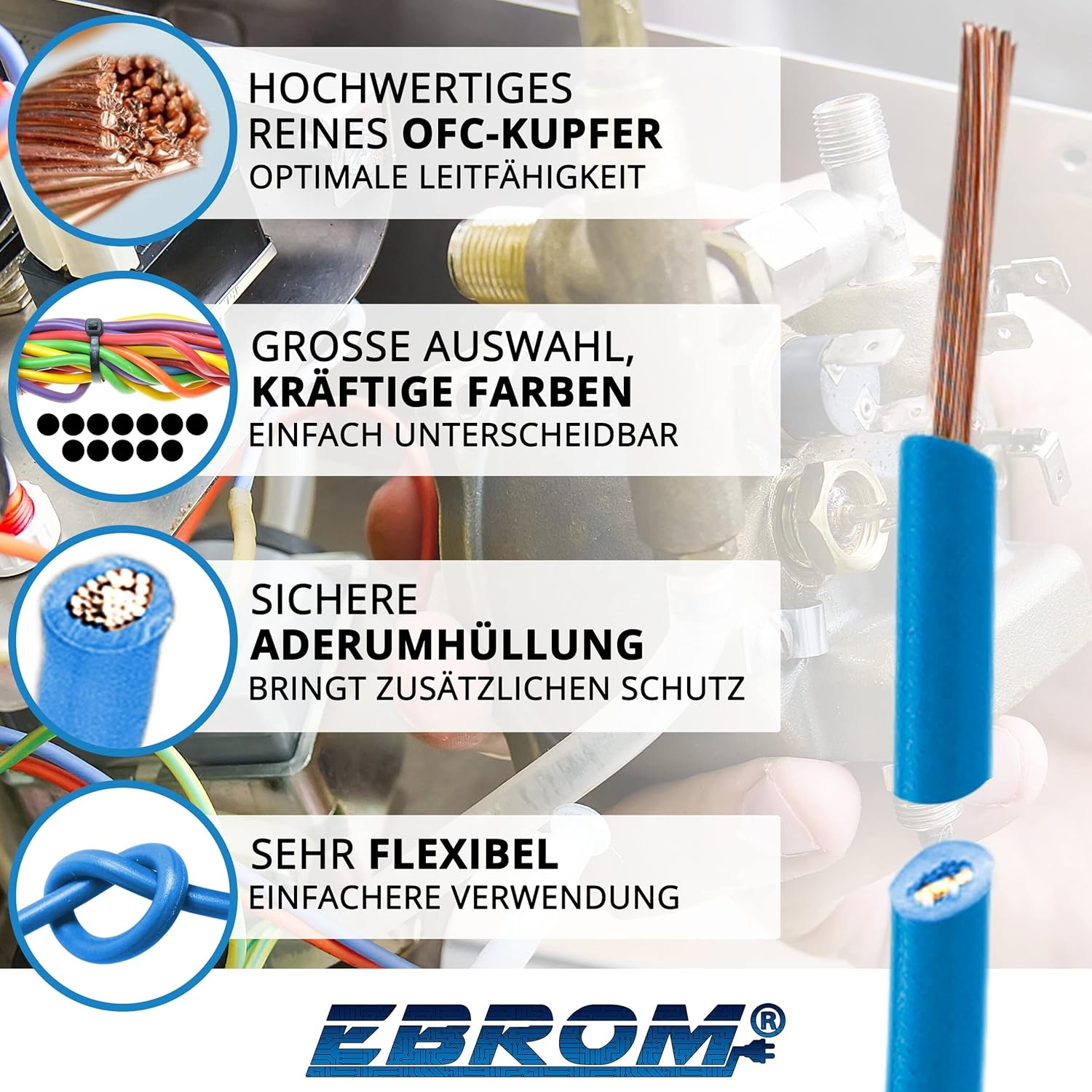 Core Cable Wiring Cable &ndash; Single Core Flexible &ndash; PVC Cable &ndash; H07V-K 2.5 Mm&sup2; &ndash; Colour: Light Blue &ndash; Many Lengths Available in 5 Metre Increments, Length: 10 M 2.5 Mm&sup2;