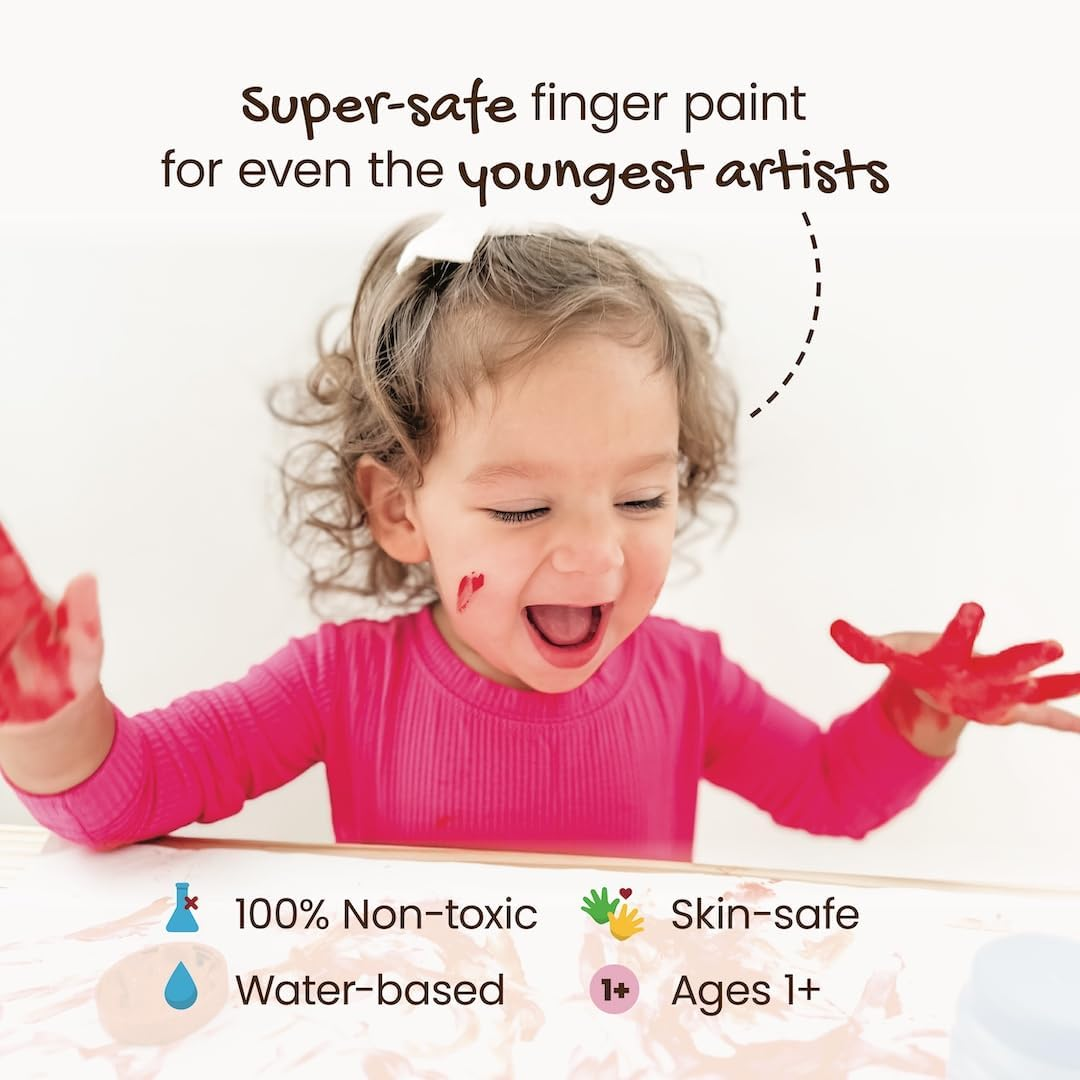 Honeysticks Non Toxic Finger Paint (6 Bright Colours), Washable from Skin, Safe Finger Painting for Toddlers, Kids Ages 1-3, 2-4, 3-5, Perfect First Paint for Little Artists Age 1+, Water Based image number 2