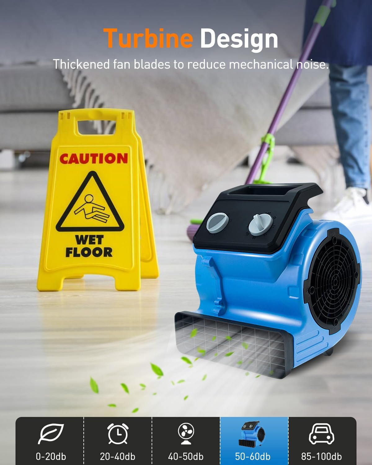 Centrifugal Air Mover, 3-Speed Carpet Dryer 300W Air Mover Blower Fan, Portable Floor Dryer for Home Ventilation, Drying Walls, Carpets and Floors, Blue image number 1