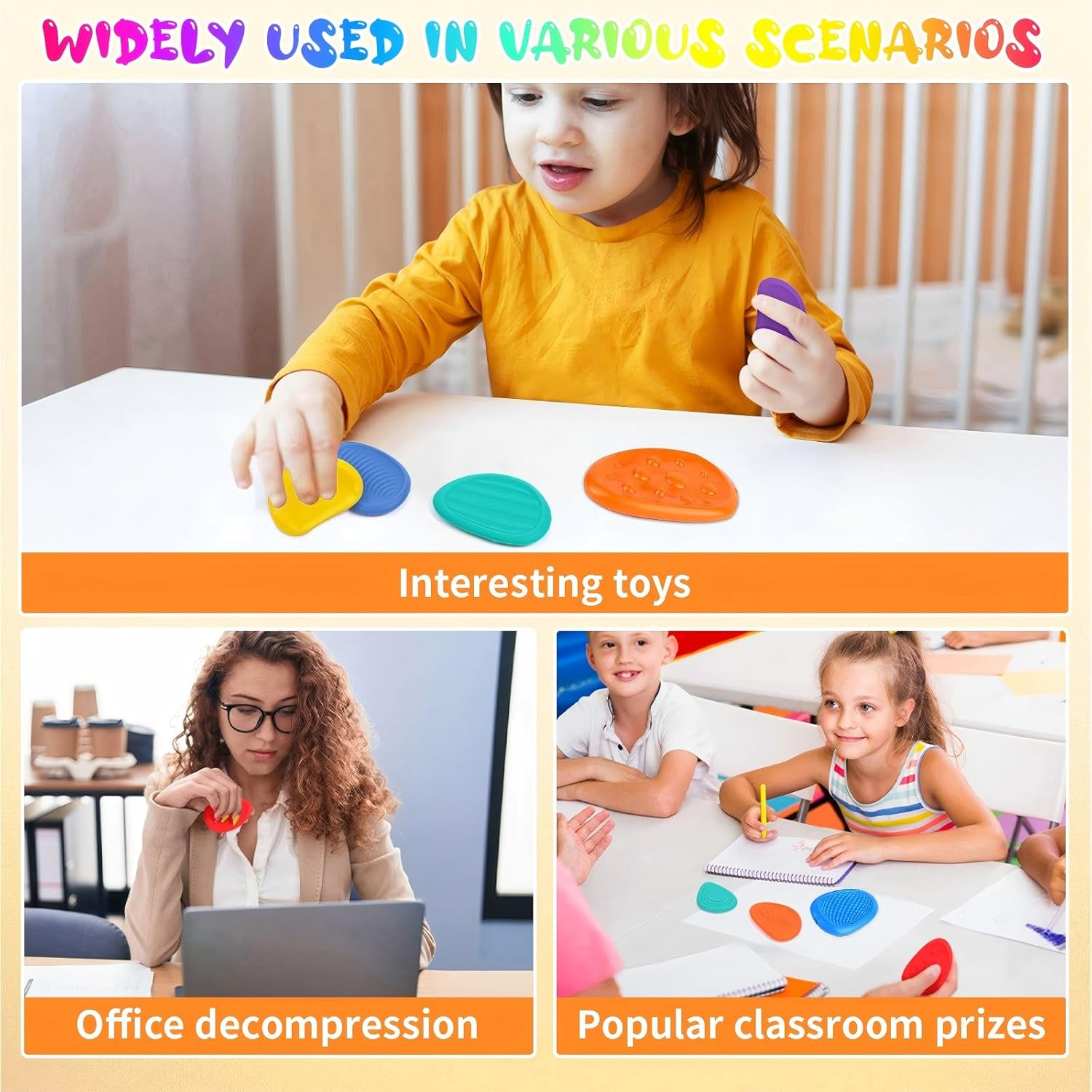 Fidget Toys Sensory Stone for Kids - 6 Pack Textured Soft Worry Stone for Autism Toddler Girls Boys Adults Calming, Fidget Stress Toys for Students Anxiety Relief - Small Prizes Fidget Spinner image number 6