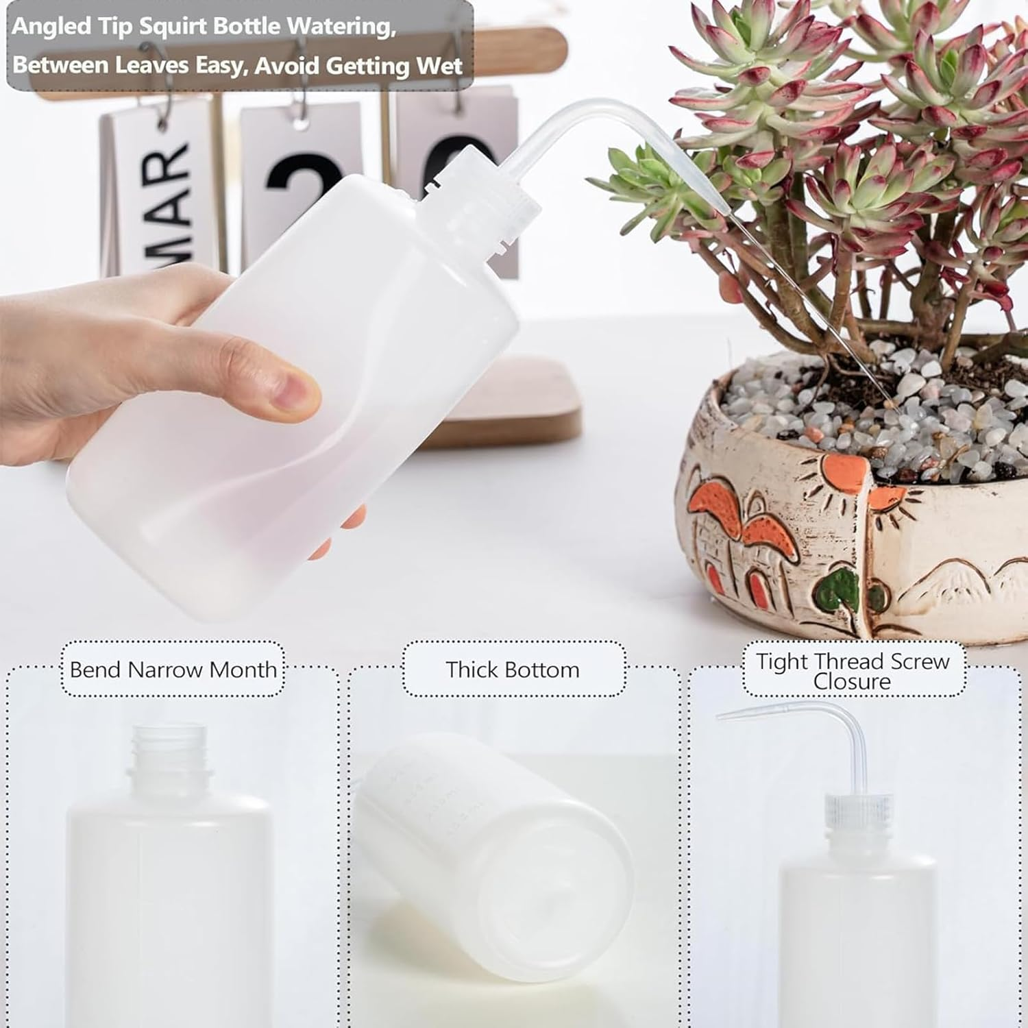 Zalizr 3 Pack Tattoo Wash Bottle, 500Ml Squeeze Plastic Watering Bottle with Bend Nozzle and Scale Mark, Watering Can for Flower and Succulent image number 1