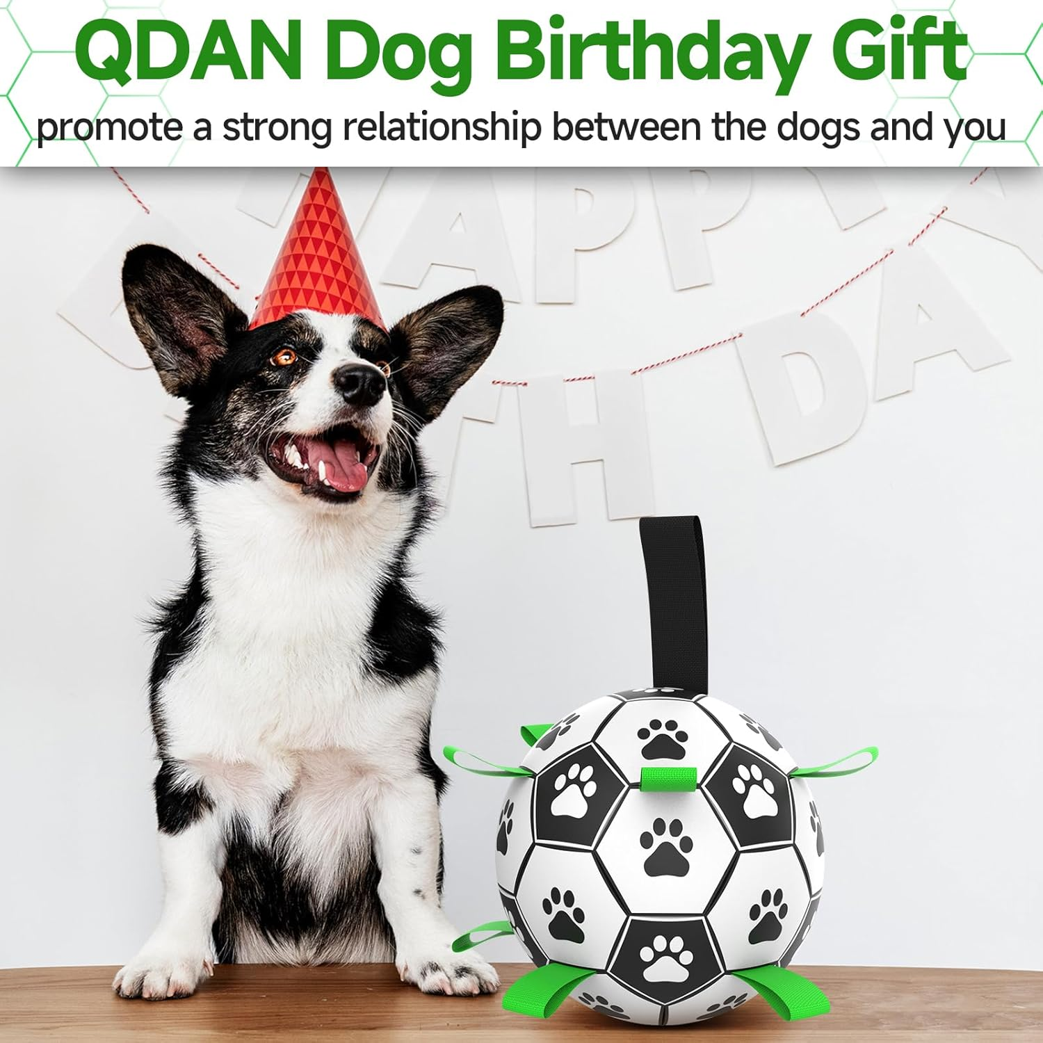 QDAN Dog Toys Soccer Ball with Straps, Interactive Dog Toys for Tug of War, Puppy Birthday Gifts, Dog Tug Toy, Dog Water Toy, Durable Dog Balls World Cup for Small Dogs (Medium) image number 2