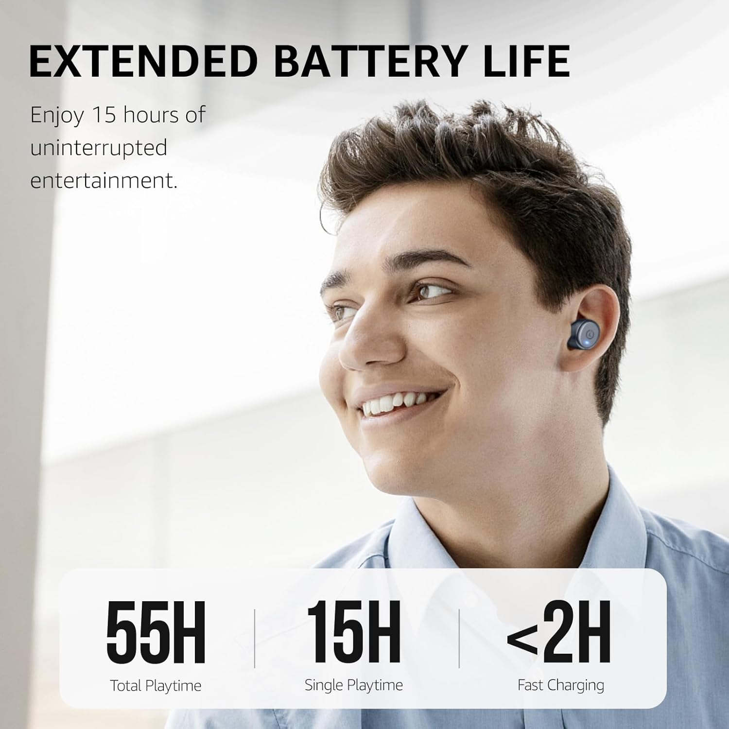 TOZO T10 Wireless Earbuds Bluetooth 5.3 Headphones, 55H Playtime with Wireless Charging Case, App Customize EQ, Ergonomic Design IPX8 Waterproof Headset Powerful Sound for Workout/Commute/Calls Blue - Matte Blue image number 2