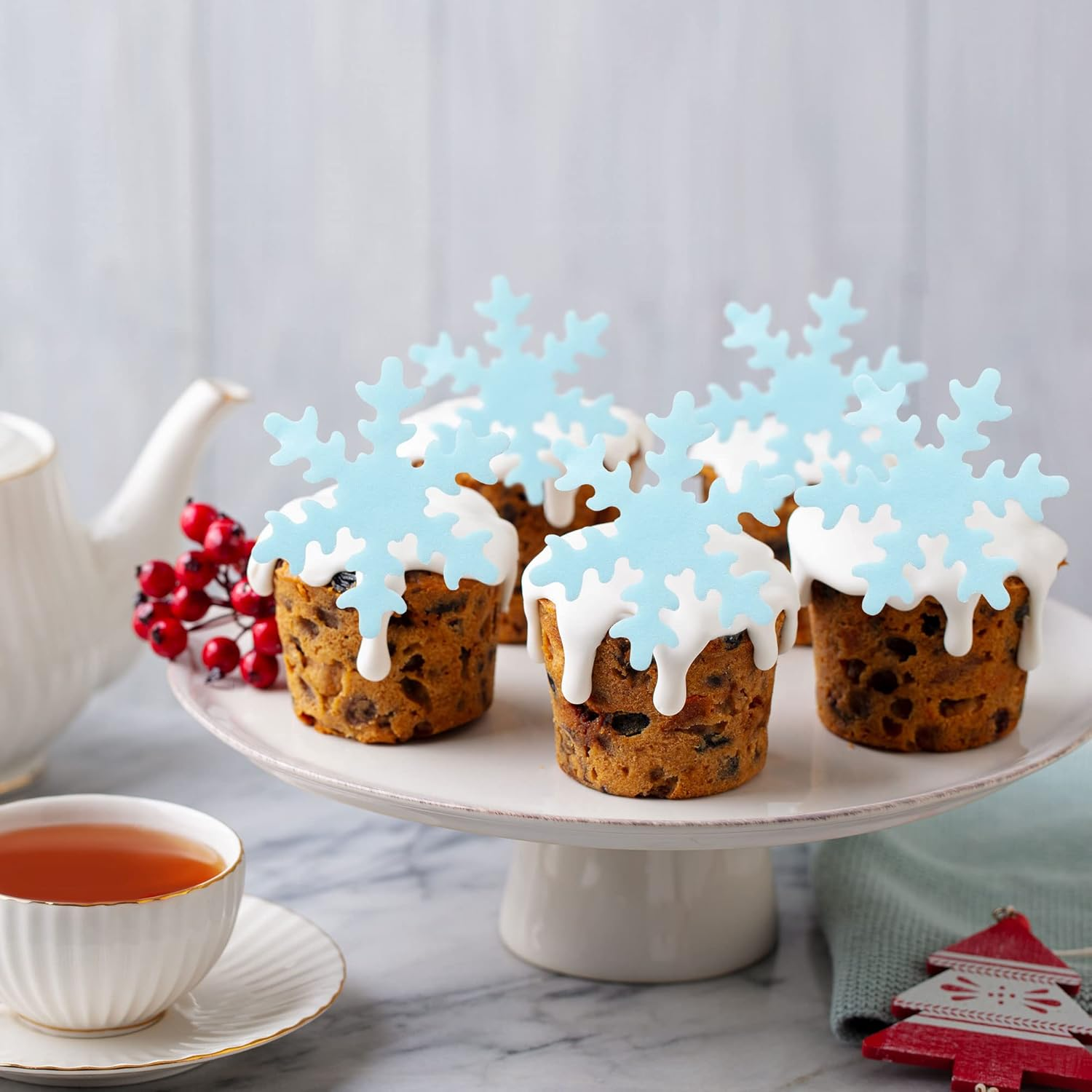 50Pcs Blue Edible Snowflake Cupcake Toppers Snowflakes Cake Topper Decorations for Christmas Winter Holiday Frozen Theme Babyshower Birthday Wedding Party Supplies - Blue image number 7
