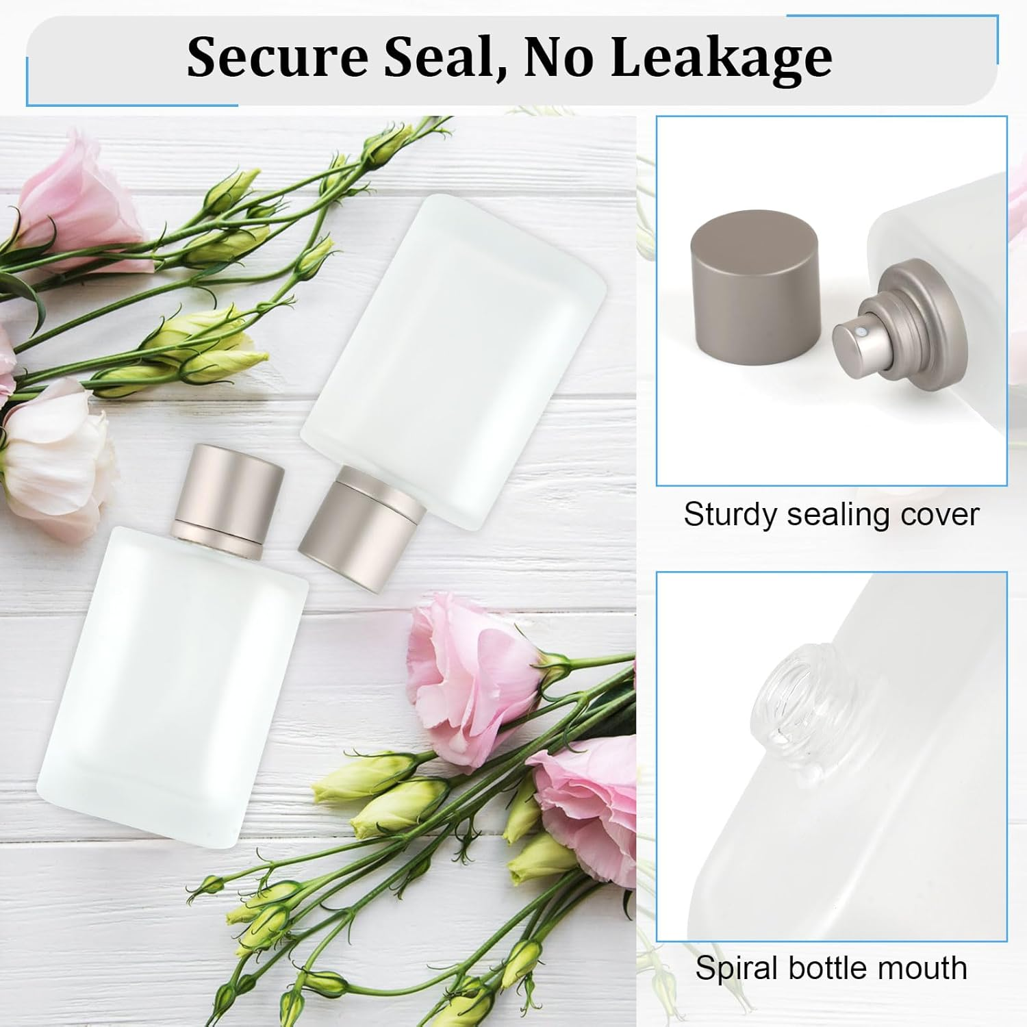 Pack of 2 Empty Perfume Bottles, 100 Ml, Perfume Bottle for Filling, Matte Perfume Atomiser, Spray Bottle, Perfume Refillable with Dropper, Funnels, Perfume Glass Bottles for Travel Party (Grey) image number 3