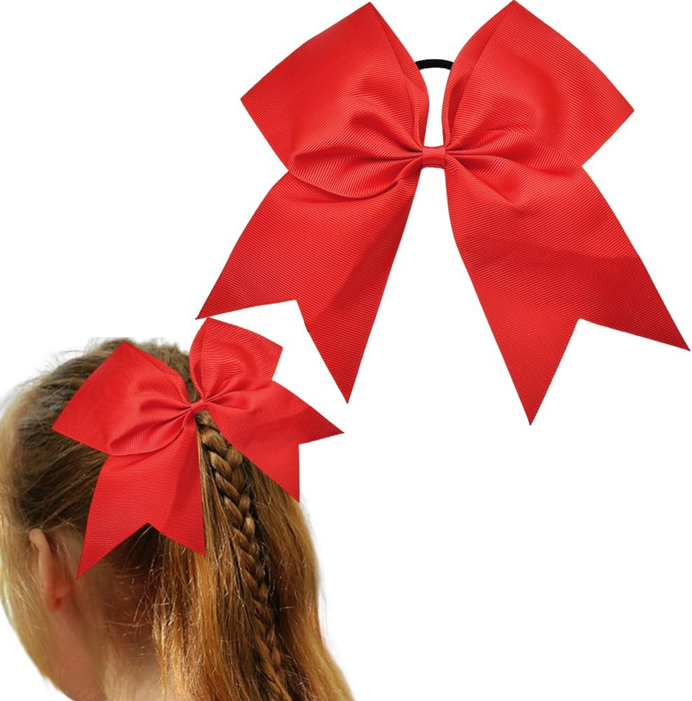 Red Cheer Hair Bows Cheerleading Hair Bows Ties for Women Girls 8 Inches Jumbo Hair Ribbon Red Bow Hair Elastics Cheerleaders Hair Accessories Bowknot Hair Ponytail Holders for Long Thick Hair image number 1
