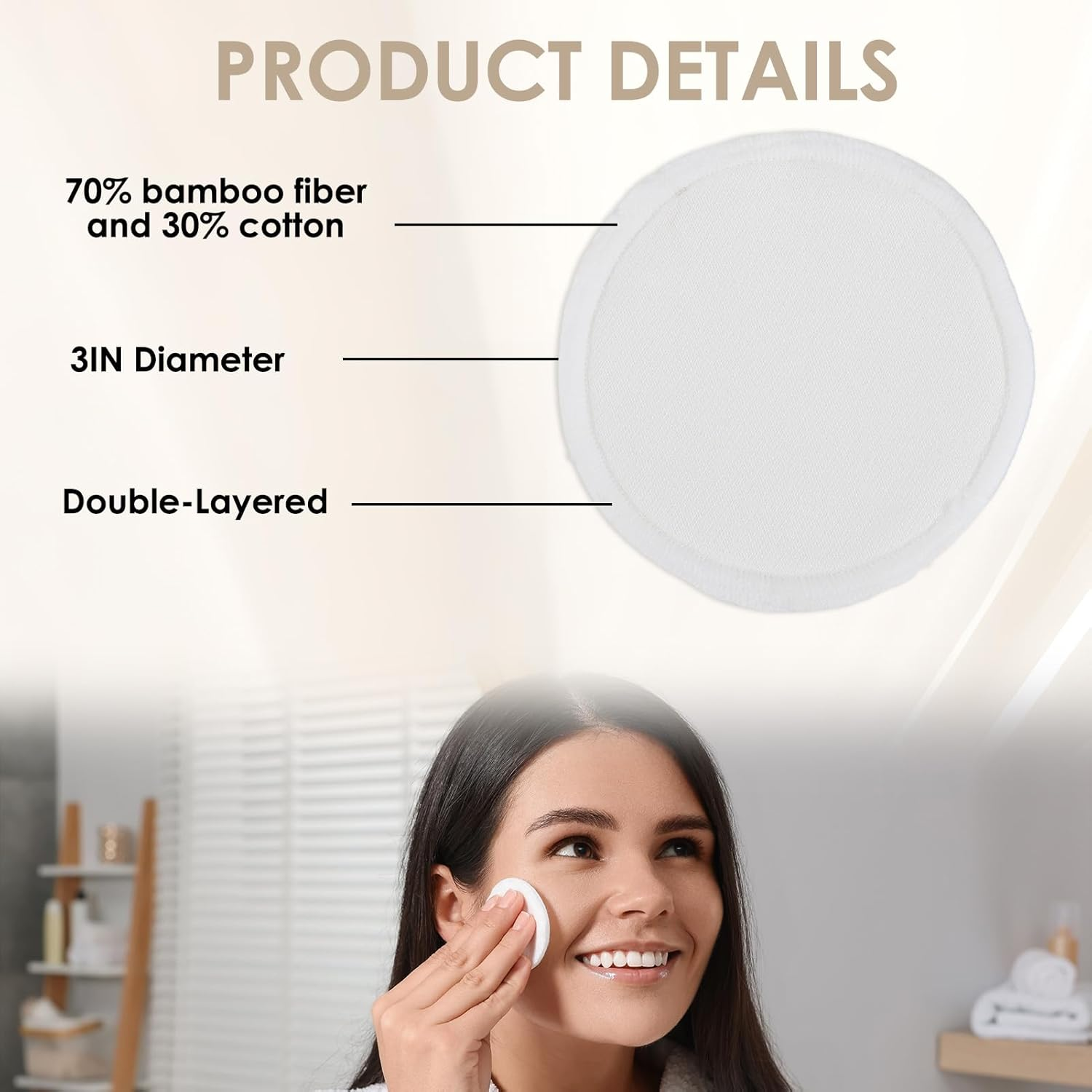 20 Pack Reusable Makeup Remover Pads, Bamboo Facial Rounds Ultra-Soft for All Skin Types, Gentle Exfoliating & Cleansing Bamboo Cotton Rounds with 2 Mesh Wash Bags, Eco-Friendly image number 5