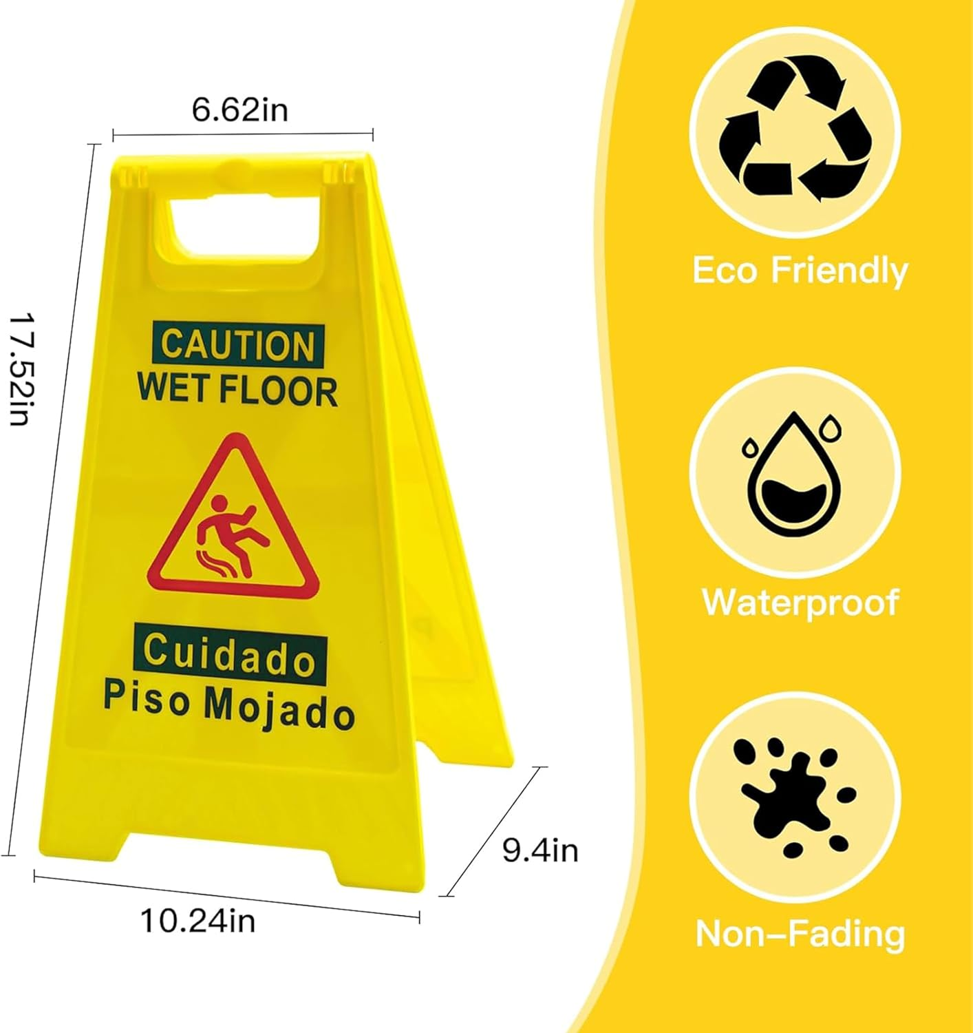 Professional Caution Wet Floor Sign, 4-Pack, Double-Sided A-Frame, Yellow, 17.5 Inch Height, Bilingual Warning Message image number 4