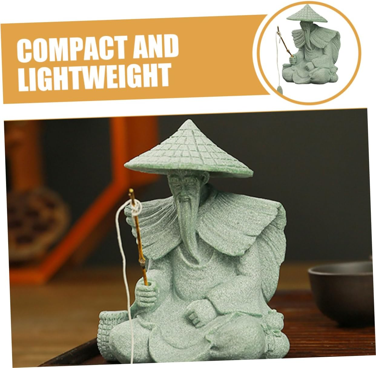 GARVALON Aquarium Decoration Fisherman Figurine Mini Fisherman Statue Garden Decor image number 4