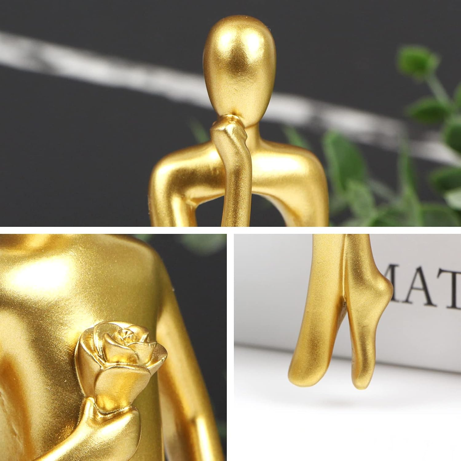 Kilarero 3Pcs Gold Decor Sitting Thinker Statue Abstract Sculpture, Bookshelf Decor Accents Resin Collectible Figurines for Home Office Living Room Table Desktop Decor(Gold) image number 2