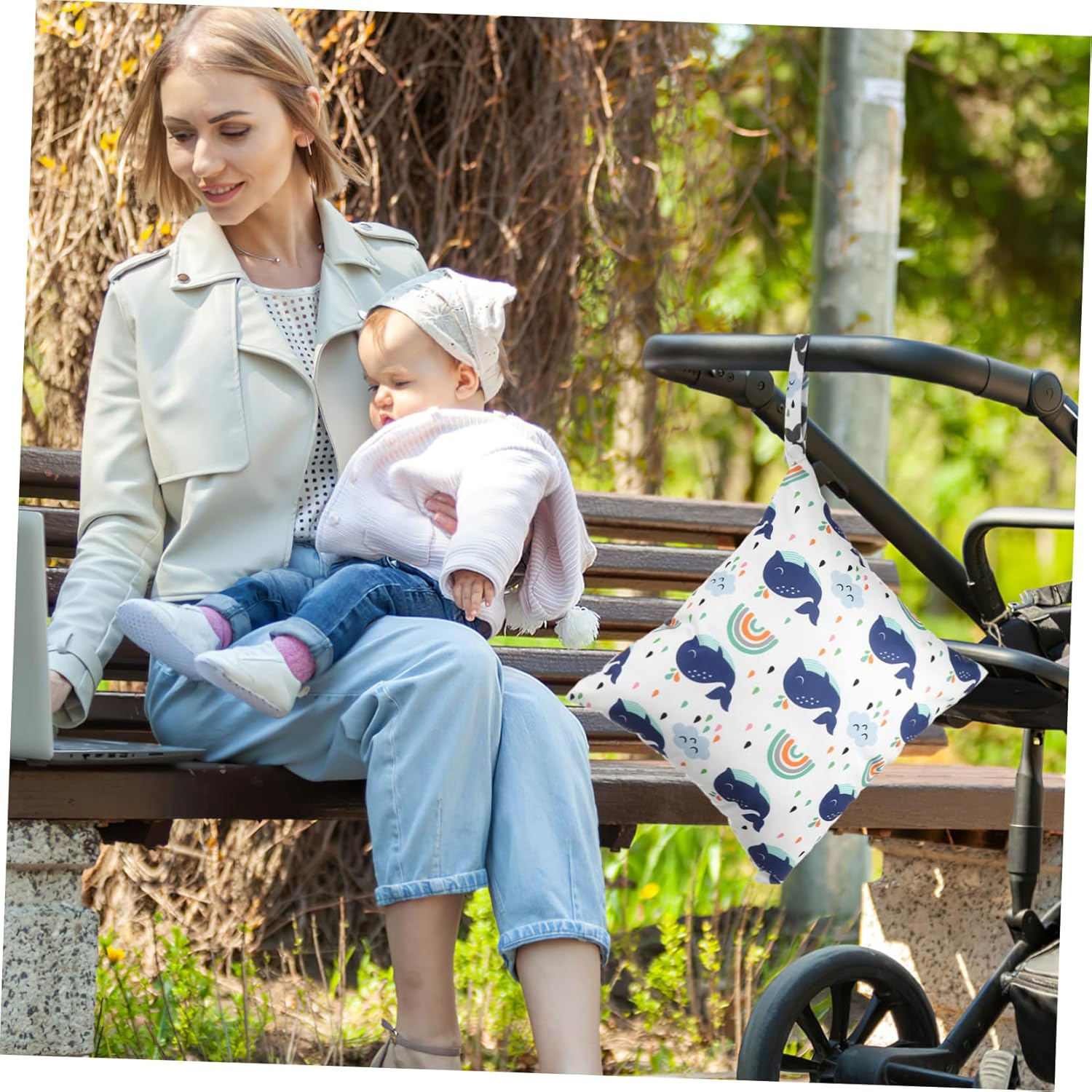 Ifundom 2Pcs Cartoon Pattern Diaper Bag Organiser Pouches Nappy Bin Bags for Wet Wipes Swimsuits