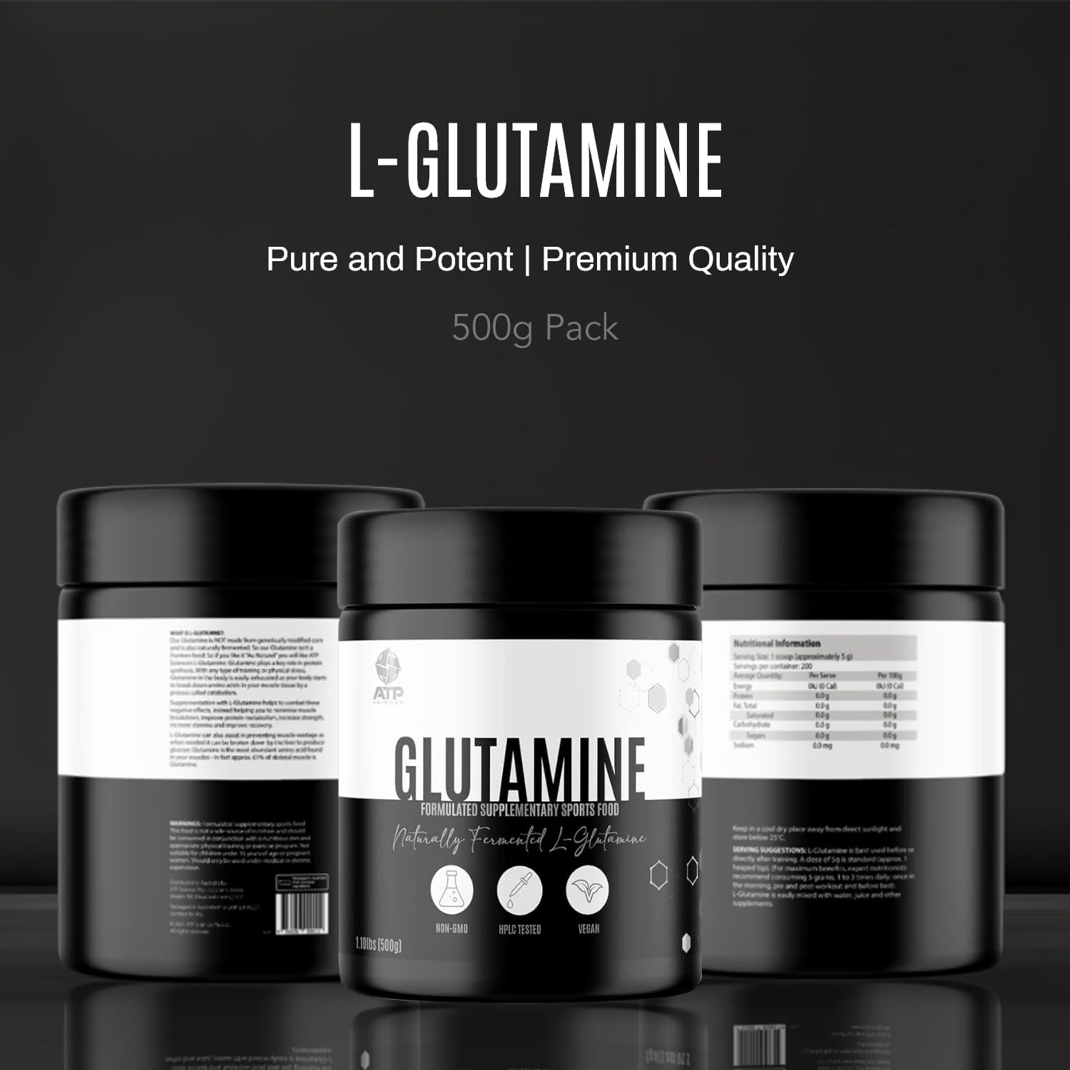 ATP Science L-Glutamine Pure Powder, Support Muscle Recovery and Immune System, Vegan, Gluten-Free, Gmo-Free, Sugar-Free, 500G image number 3