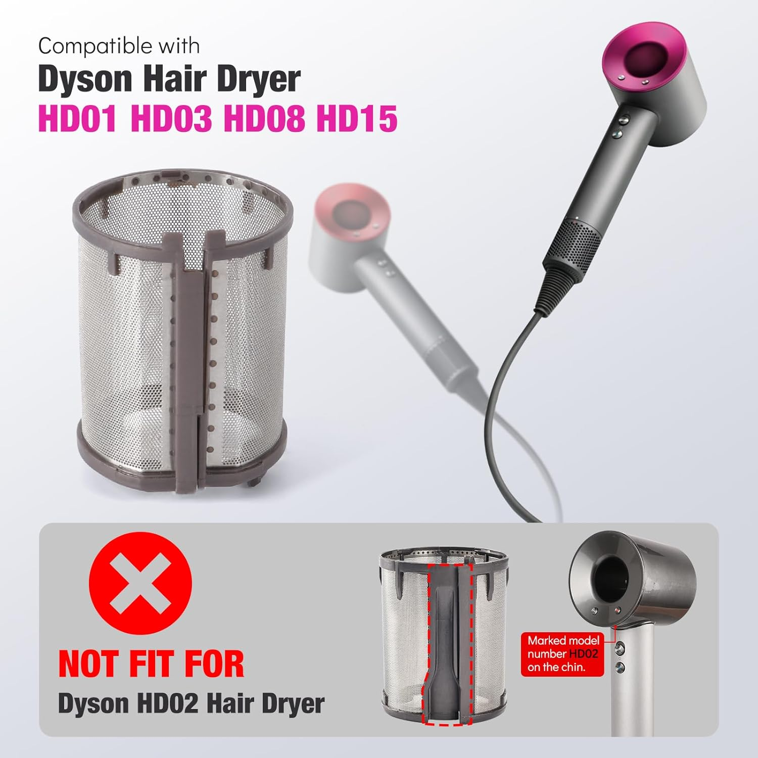 Inner Filter Mesh Compatible with Dyson Supersonic Hair Dryer HD01 HD03 HD08 Models, Metal Build-In Net Mesh Strainer Cover Attachments Part image number 5