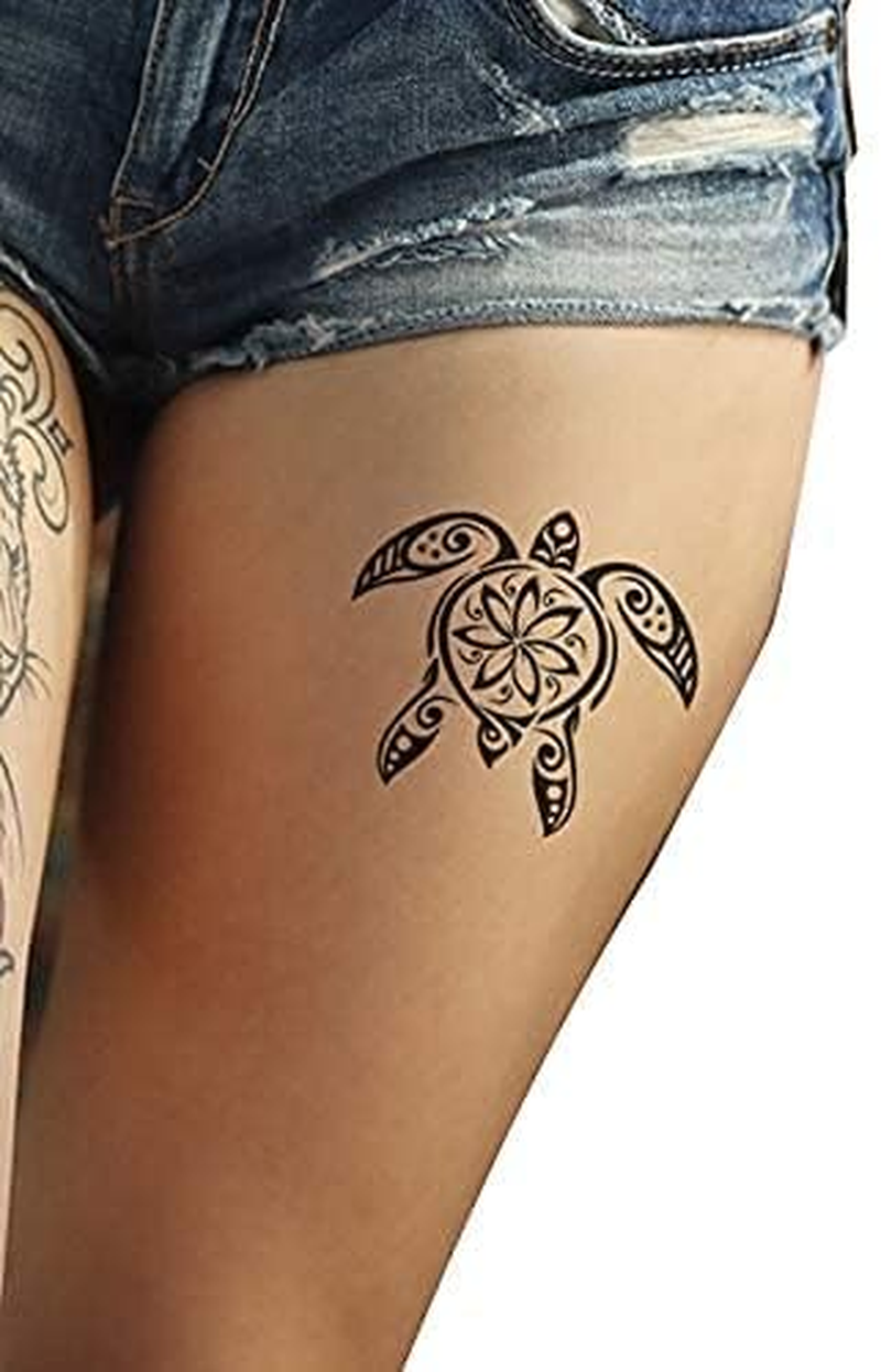 Hawaiian Turtles and Waves Temporary Tattooo Adult Men Women Aztec Polynesian Samoan Fake Temp Tat Luau Fancy Dress Party Black image number 2