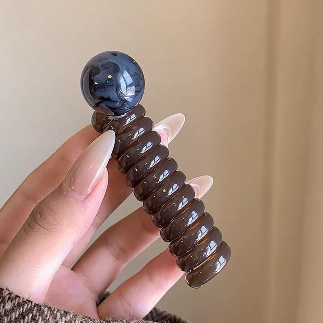 3 Pcs Bead Bubble Spiral Hair Tiestelephone Wire Hair Bands Elastic Hair Ties for Women Girls Ponytail Holder Accessories image number 3