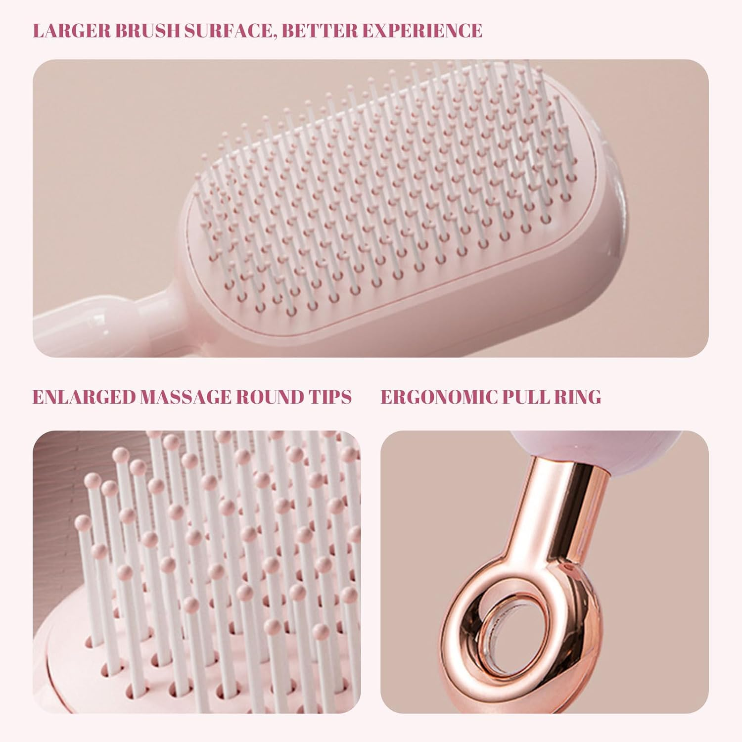 Muorruo Self-Cleaning Hairbrush, Retractable Hairbrush, Easy to Clean, Massage Comb with Retractable Bristles, Anti-Static Brushes with One-Swipe Cleaning, Hair Styling Tools image number 2
