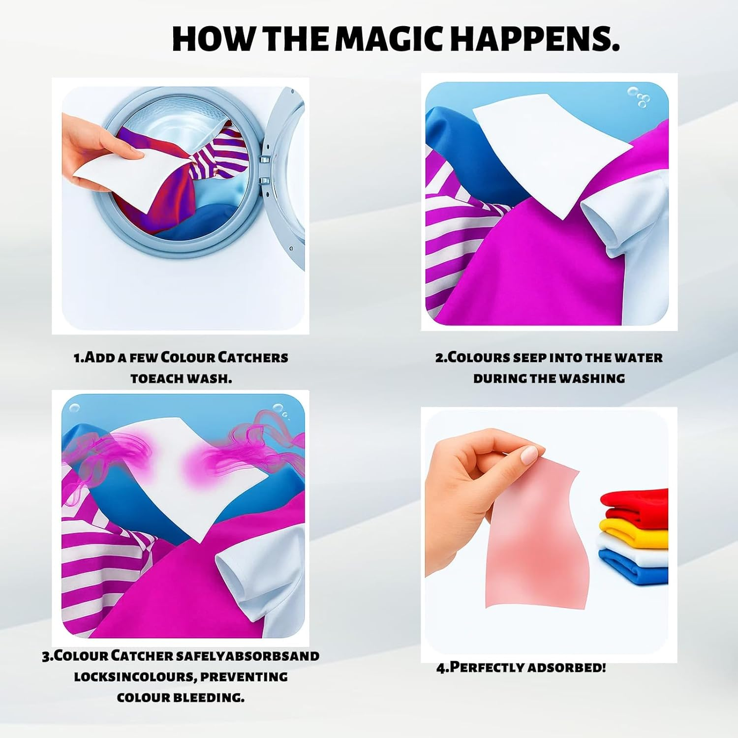 Laundry Sheets, 100 Pcs Dye Trapping Sheets, Colour Catcher for Washing Machine, Laundry Sheets Travel Prevent Colour for Mixed Loads, Travel Laundry Essential image number 2