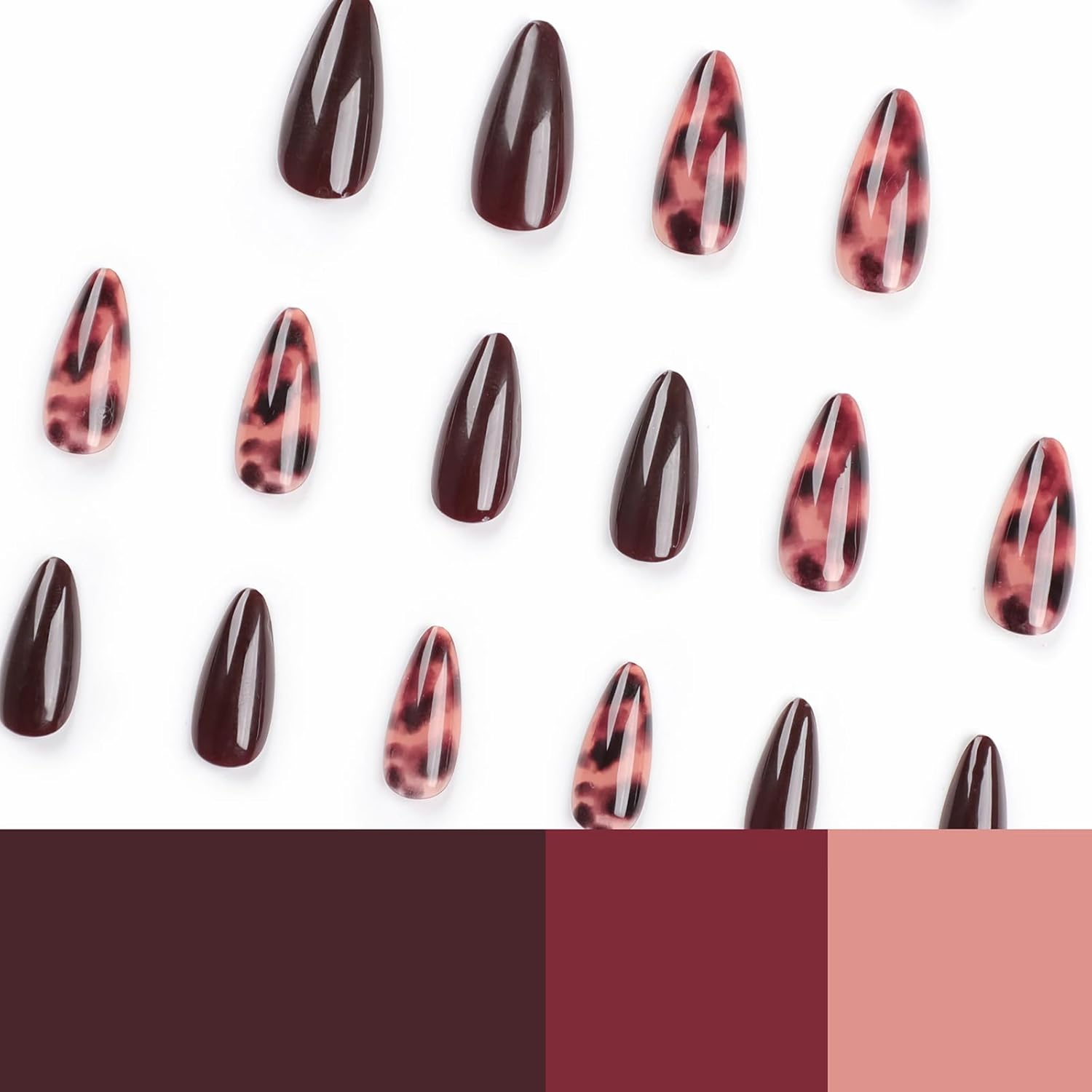 MISUD Medium Almond Press on Nails, Glossy Fake Nails, Autumn Brown Acrylic Nails, Artificial Needle Nails, Adhesive False Nails with Design Autumn Ombre Design, 24PCS