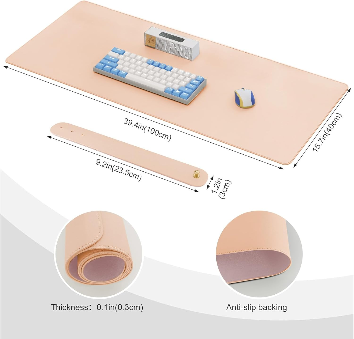 DAWNTREES 100X40Cm Leather Desk Pad Protector,Mouse Pad,Office Desk Mat, Non-Slip PU Leather Desk Blotter,Laptop Desk Pad,Waterproof Desk Writing Pad for Office and Home (Pink,100X40Cm) image number 4