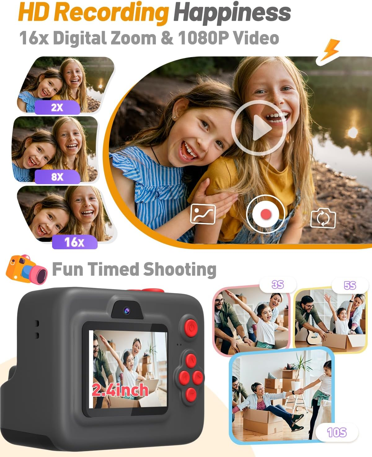 Kids Camera Instant Print, Christmas & Birthday Gifts for 3-12 Year Old Boys & Girls, 2.4In Screen 1080P Digital Camera with 3 Rolls Print Paper & 32G Card image number 4