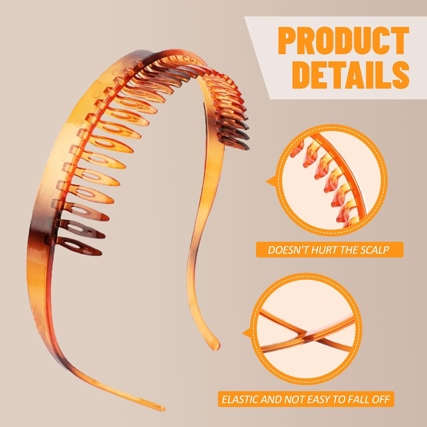 Celblisora 4 Pack Transparent Amber Non-Slip Headbands for Women Glasses Wearers, No Pressure, No Headaches, Zigzag Sunglasses Headband Made of Plastic with Teeth image number 5