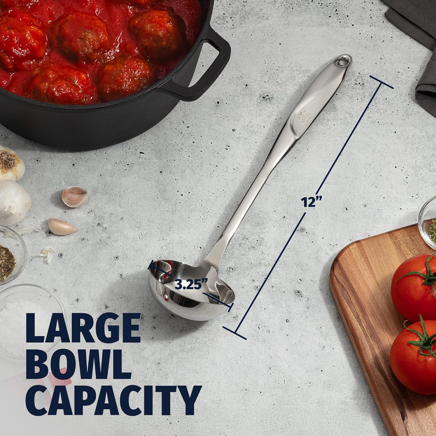 Zulay Premium 12 Inch Stainless Steel Ladle with Comfortable Grip - Long Handle Soup Ladle with Ample Bowl Capacity Perfect for Stirring and Serving image number 4