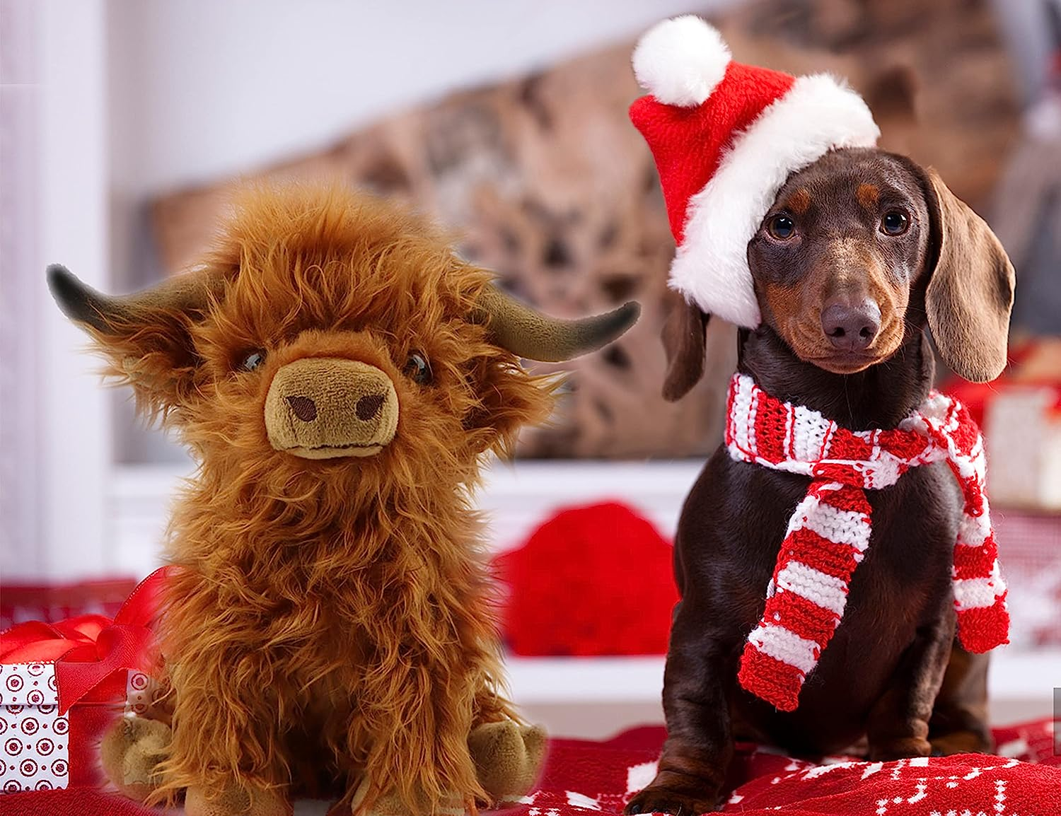 9.8Inch Highland Cow Stuffed Animal Realistic Cow Plush Toy Cuddly Simulation Highland Cattle Plushie Doll Farm Home Decor for Adults Kids(Brown) image number 4