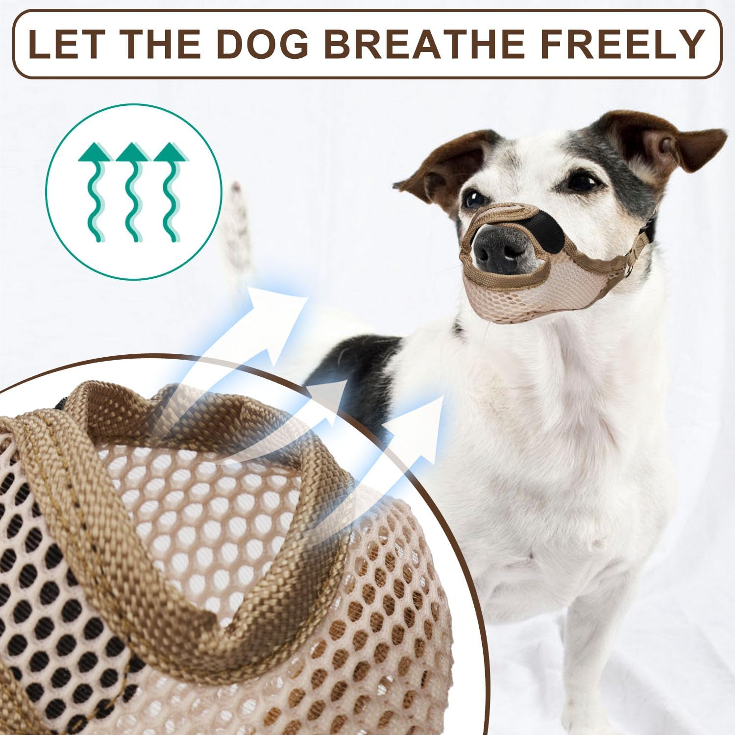 Muzzle for Small Sized Dog, Soft XS Dog Mouth Muzzle anti Biting with Front Opening Design Breathable Dog Muzzle Harness to Stop Chewing Mesh Muzzle Guard for Dogs Pet Gift (Khaki) image number 4